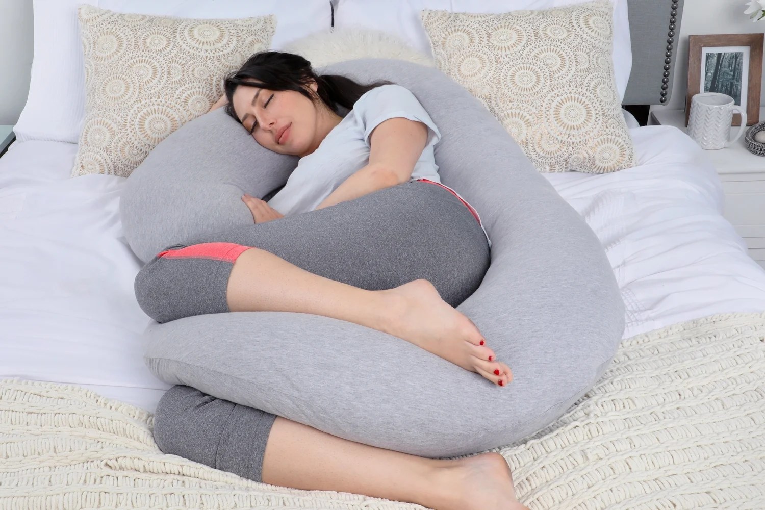 Pharmedoc Full Body Pregnancy Pillow - C Shaped Body Pillow With Travel Bag - Maternity Pillow For Pregnant Women - Super Soft Grey Jersey Cover - Walmart.com