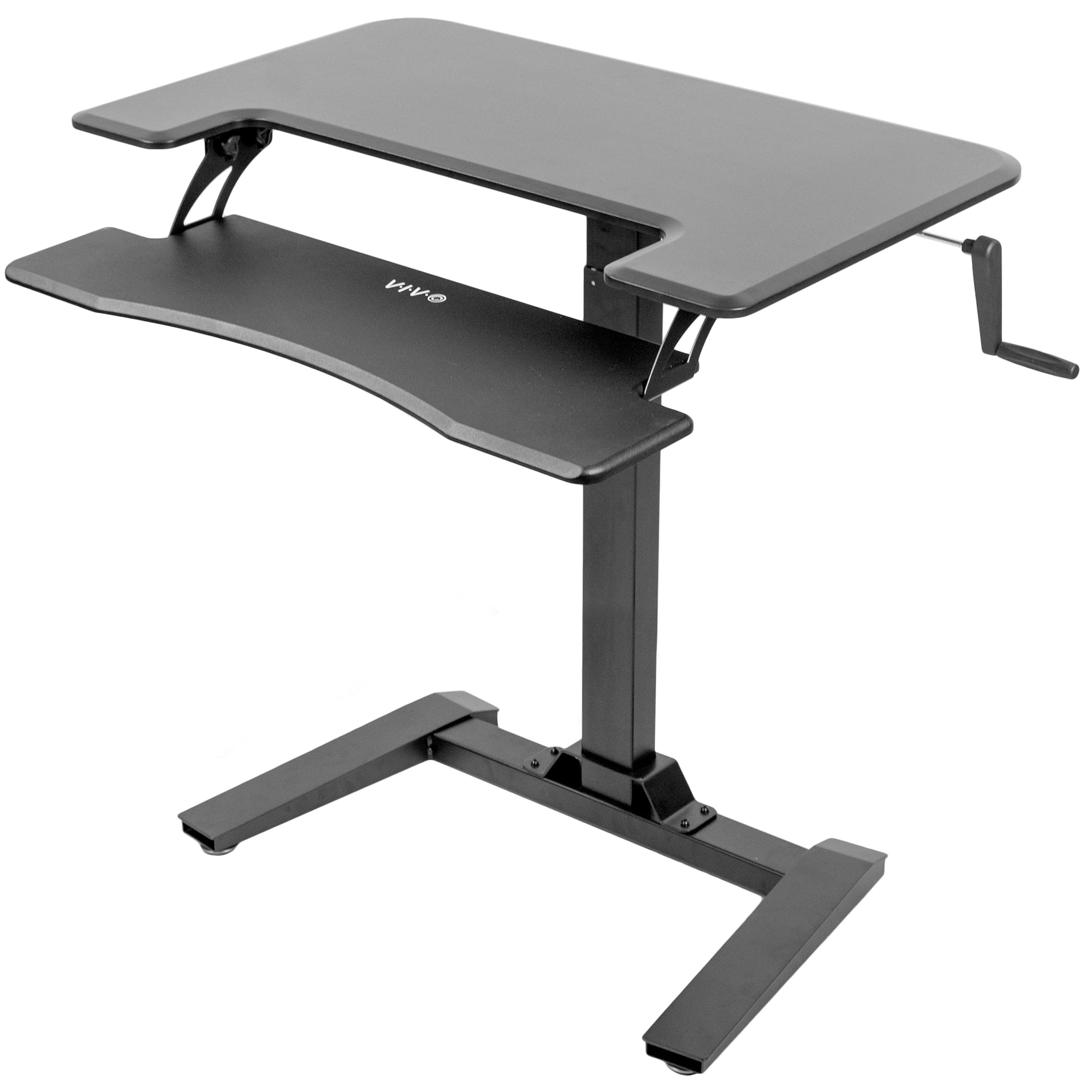 VIVO Black Manual Crank Height Adjustable Standing Desk