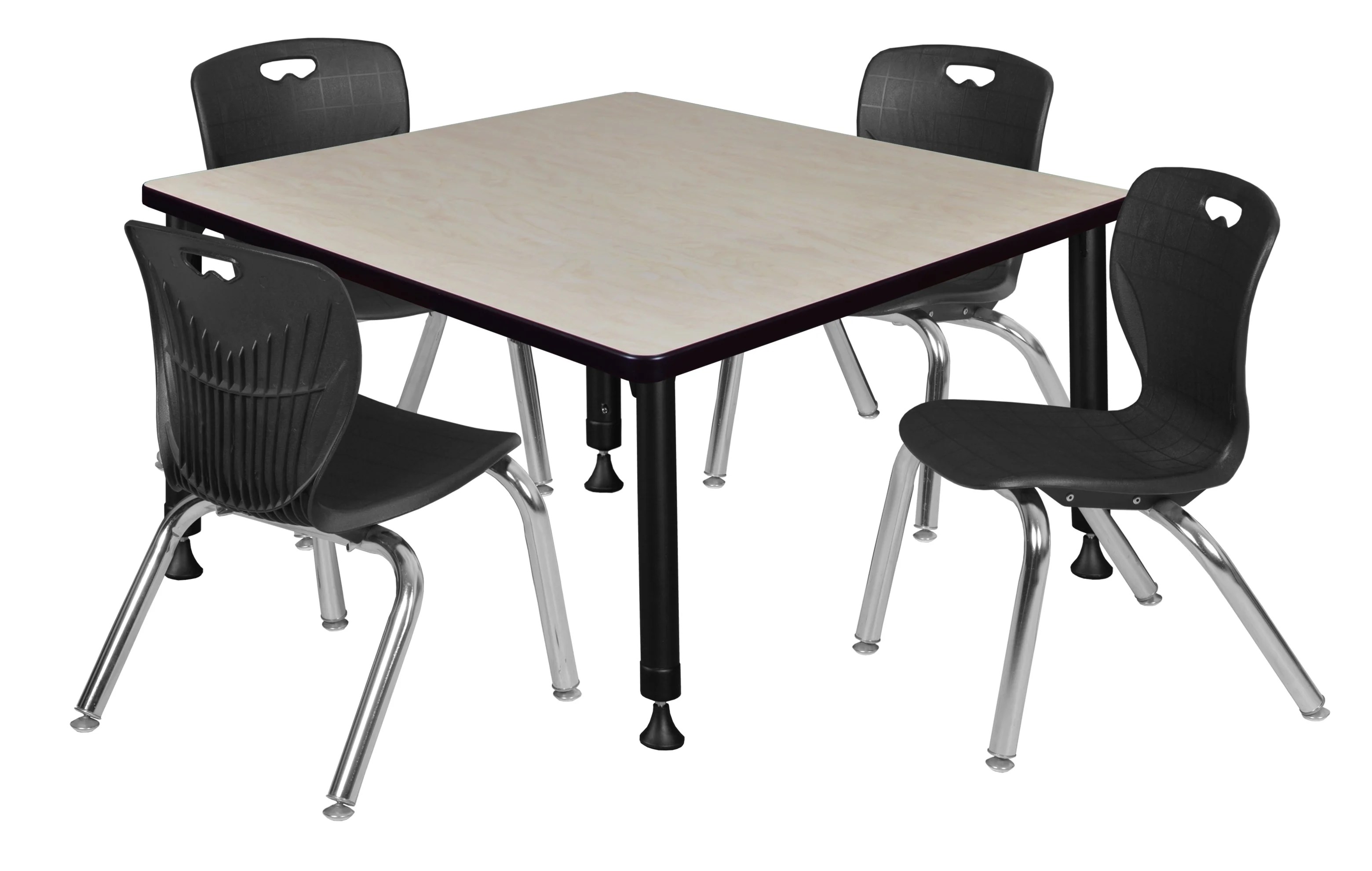 Kee 36" Square Height Adjustable Classroom Table Maple & 4 Andy 12in