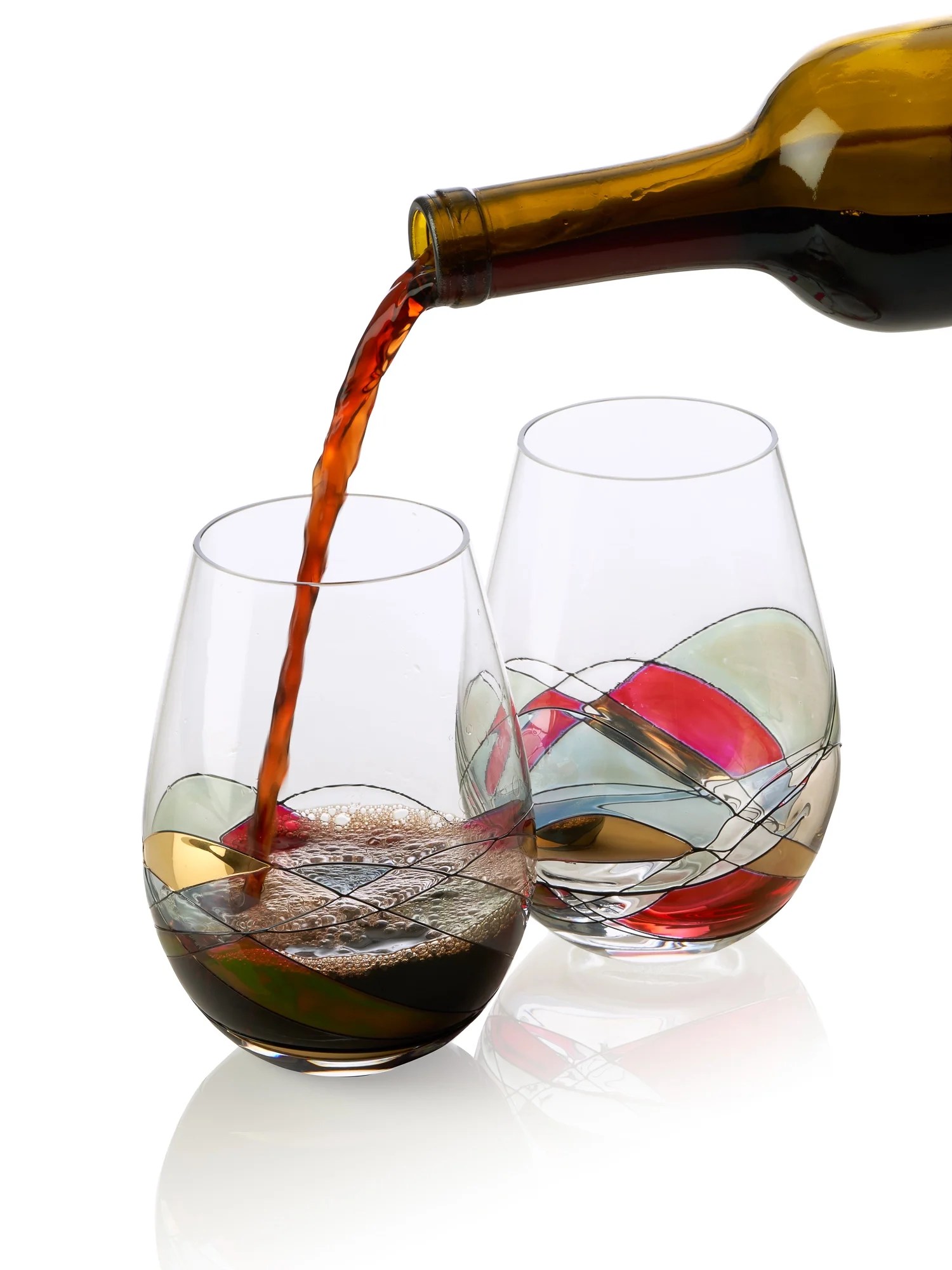 Bezrat Stemless Wine Glasses Set of Two Hand Painted Large Premium