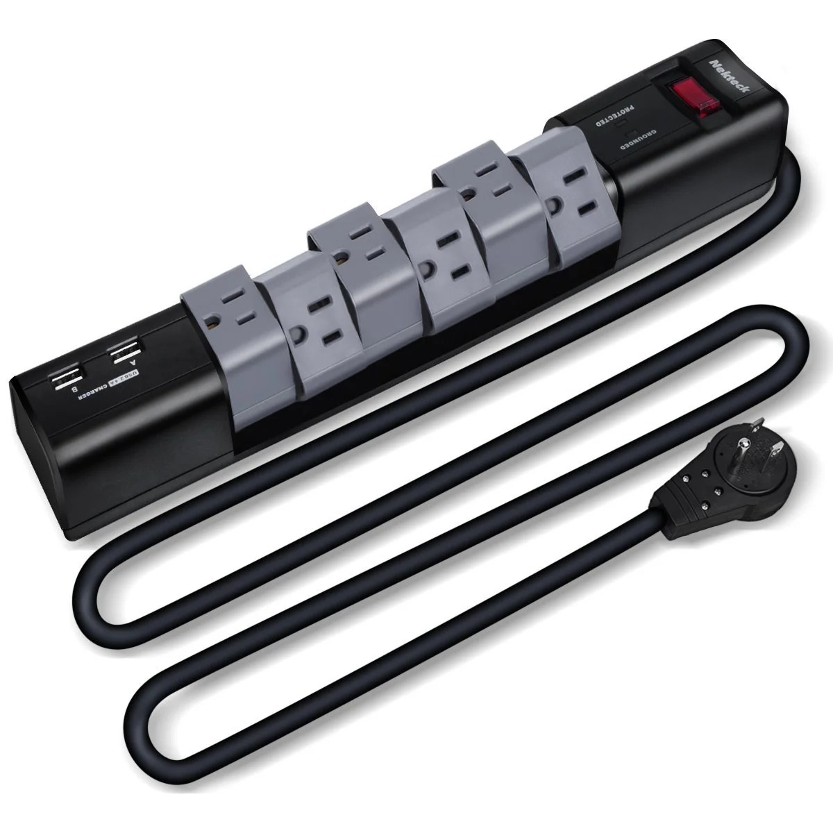 Nekteck [UL Listed] Rotating Power Strip/Surge Protector,360?Flat Wall