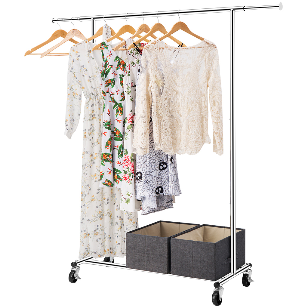Collapsible Garment Rack Foldable Rolling Rack with Lockable Wheels