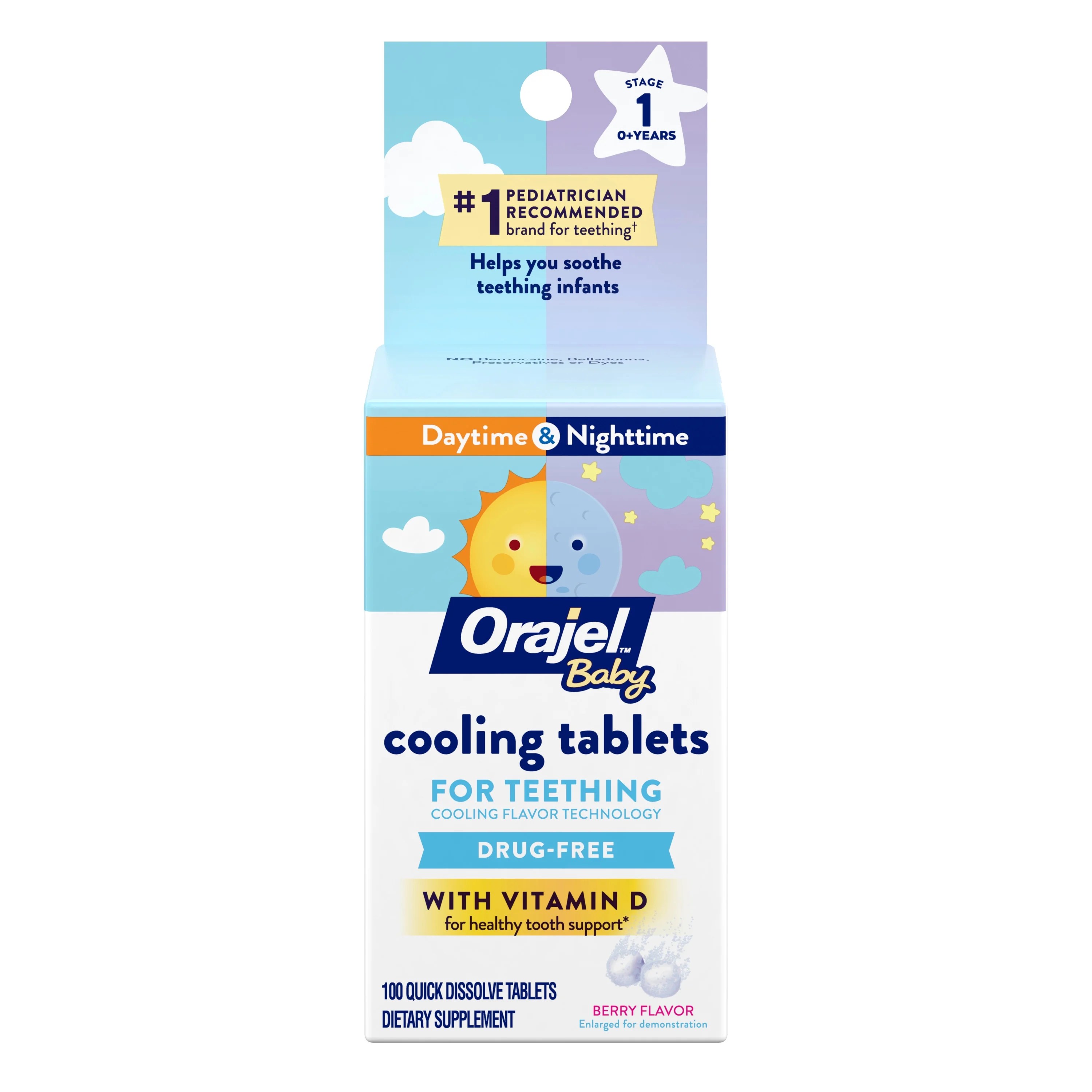Orajel Baby Cooling Tablets for Teething with Vitamin D, 100 Quick