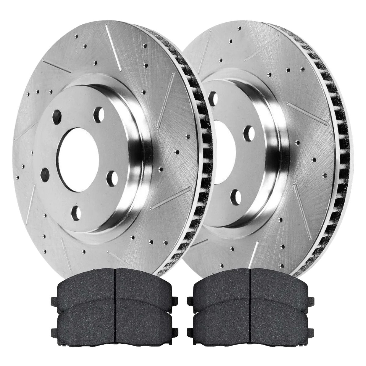 AutoShack Front Drilled Slotted Brake Rotors Silver and Ceramic Pads