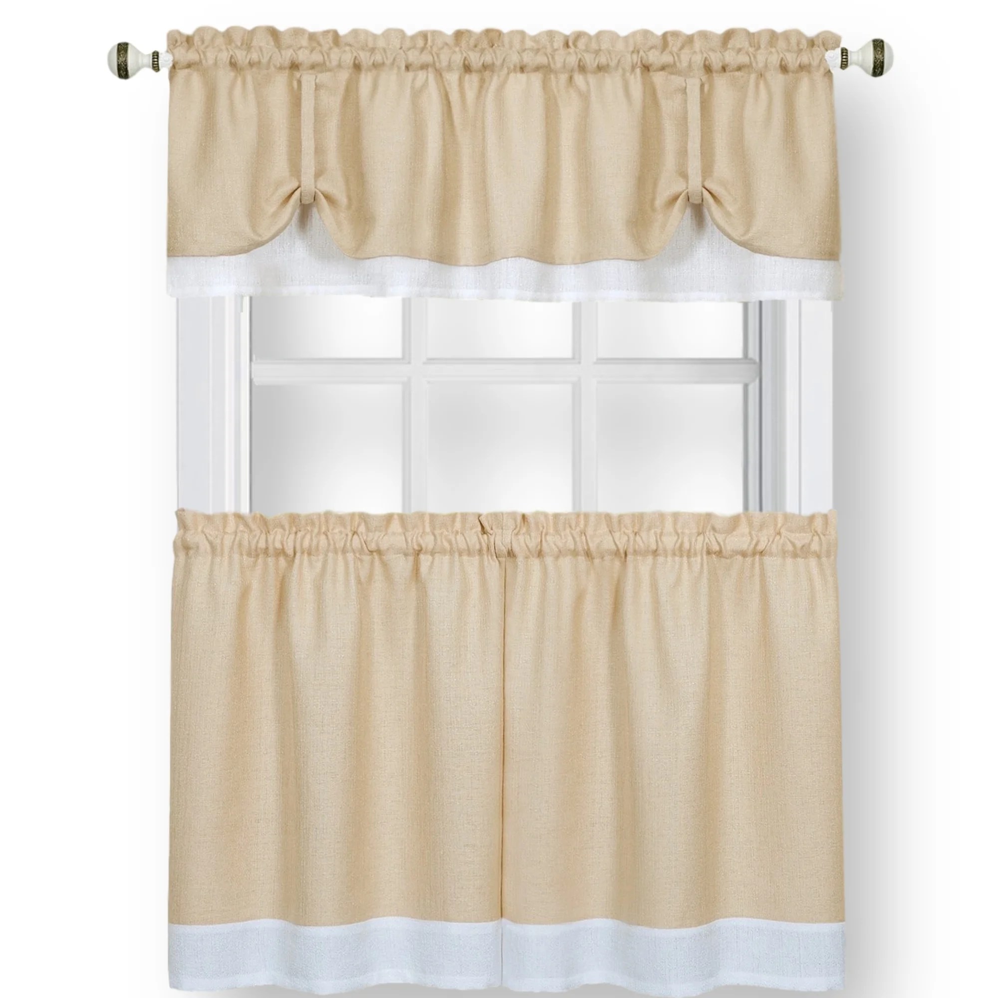Woven Trends TwoTone Window Curtain Tier Pair & Valance Set, Double