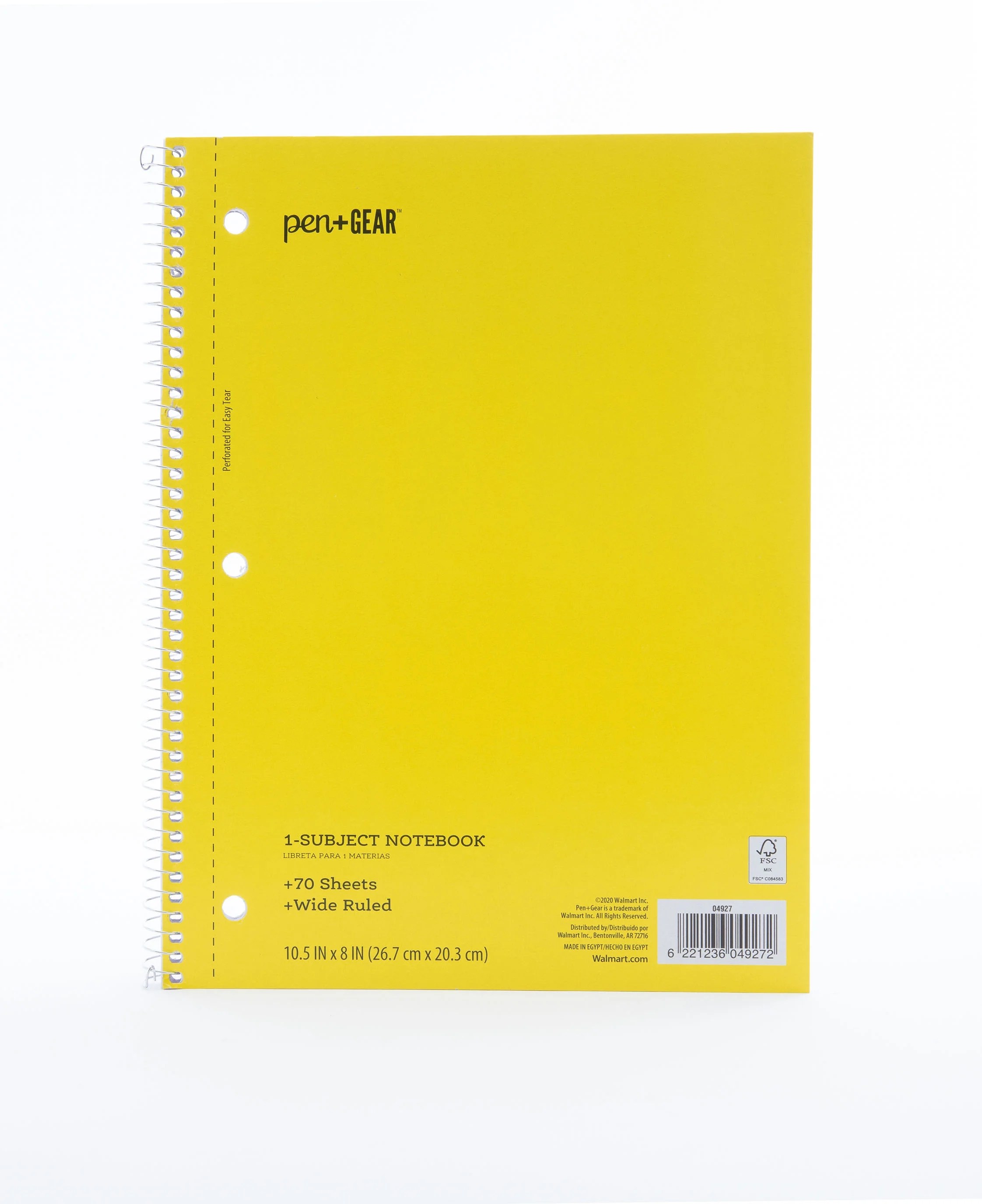 Pen + Gear 1Subject Notebook, Wide Ruled, Yellow 70 Sheets Walmart