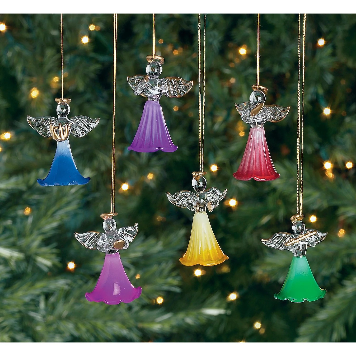 Colored Glass Angel Ornaments (Dz) Home Decor 12 Pieces