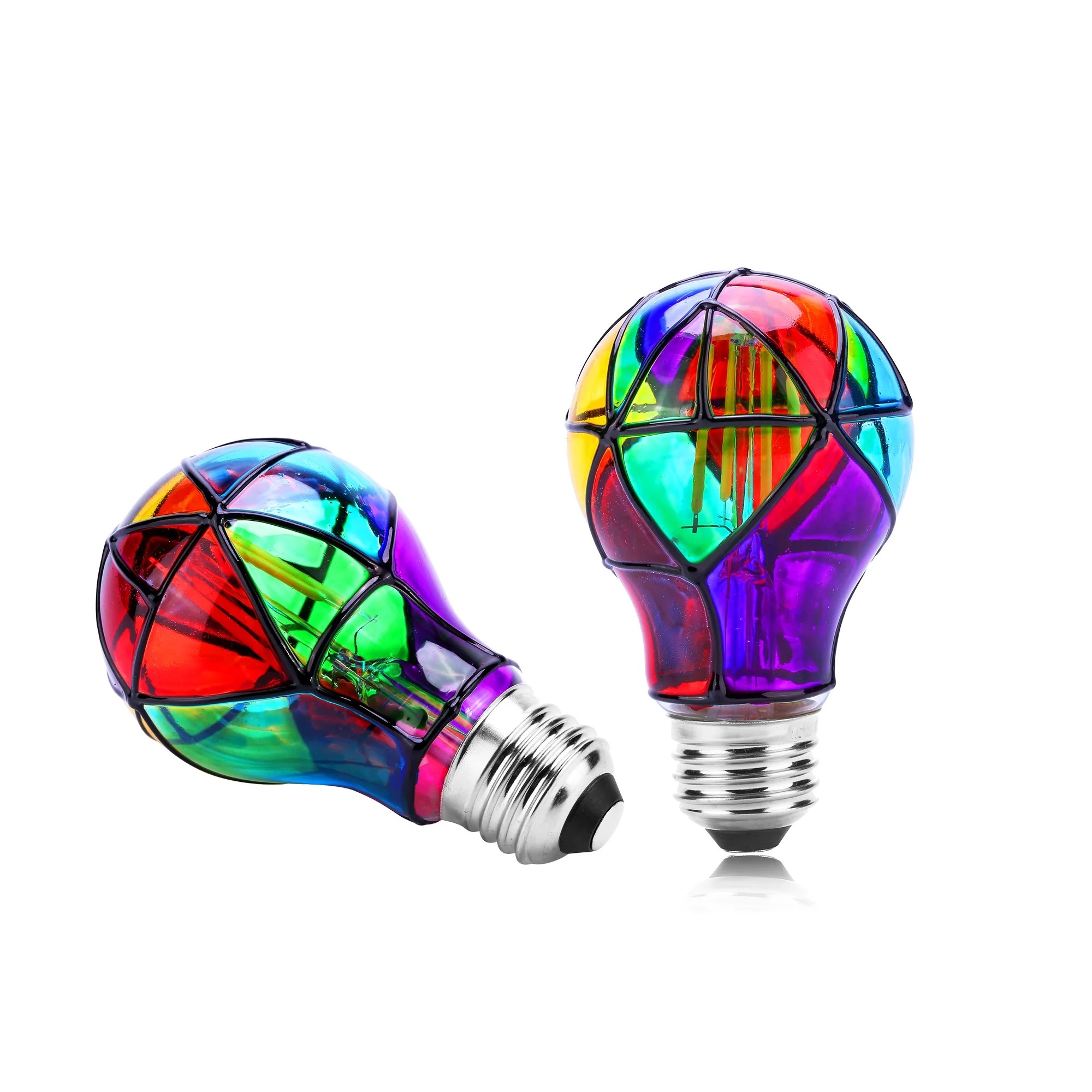 Mogoko 2 Pack LED Stained Glass Light Bulb, E26 Medium Base,3.5W LED