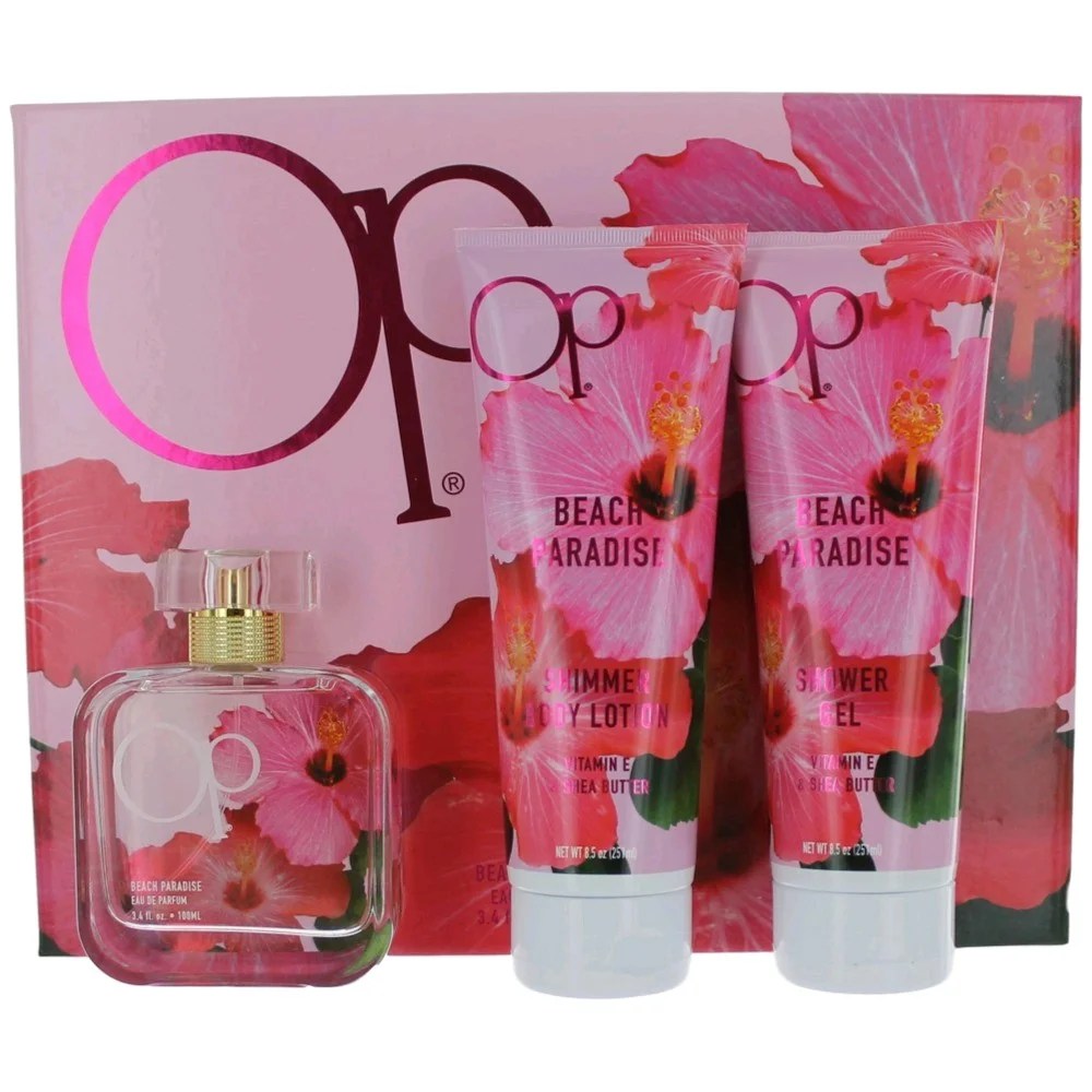 OP Beach Paradise Perfume by Ocean Pacific, 3 Piece Gift Set for Women