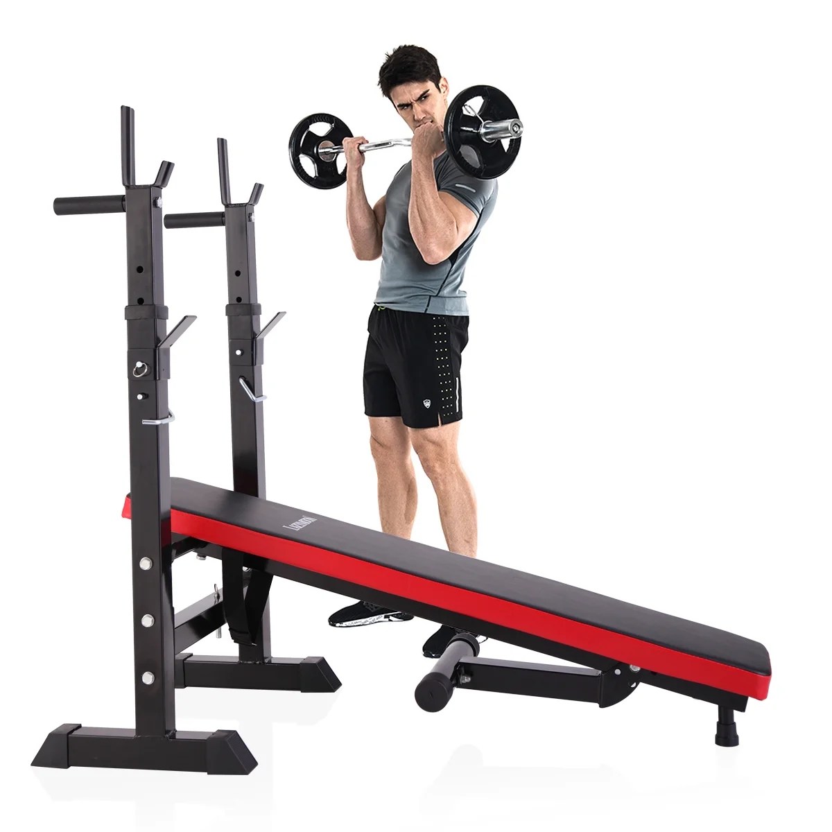 Jaxpety Folding Weight Bench With Rack Adjustable Lifting Strength Gym