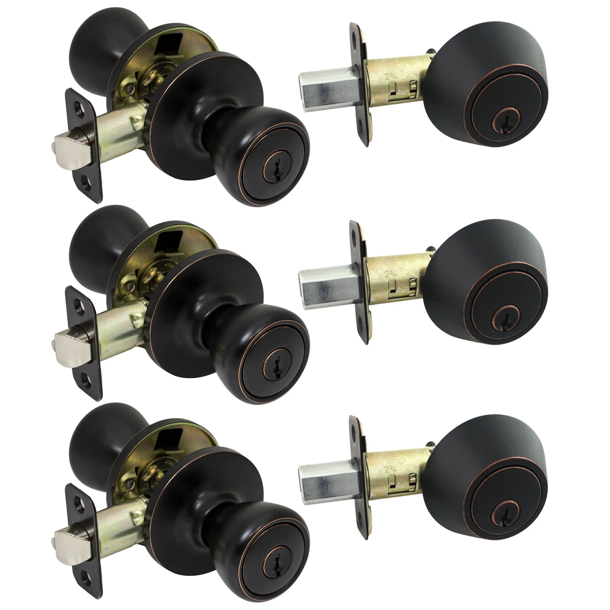 3 Pack of ProGrade Classic Entry Door Knob and Deadbolt Combo Sets, Oil Rubbed Bronze Walmart