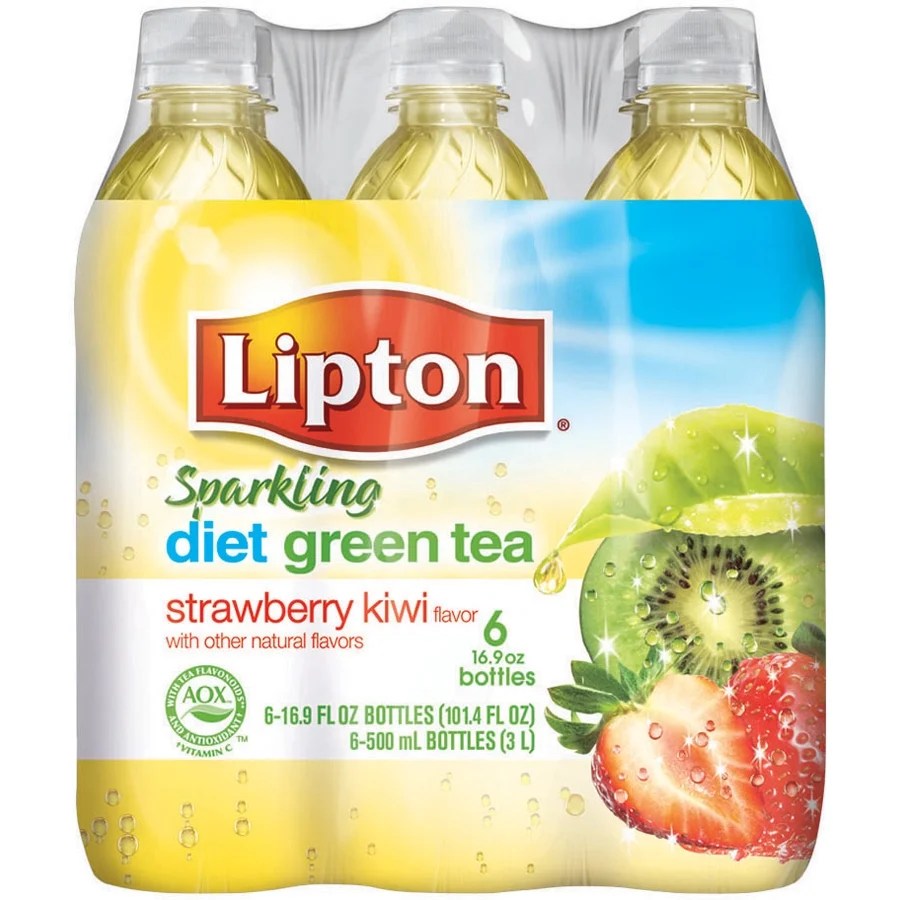 Lipton Diet Iced Green Tea with Strawberry Kiwi, 16.9 Fl. Oz., 6 Count