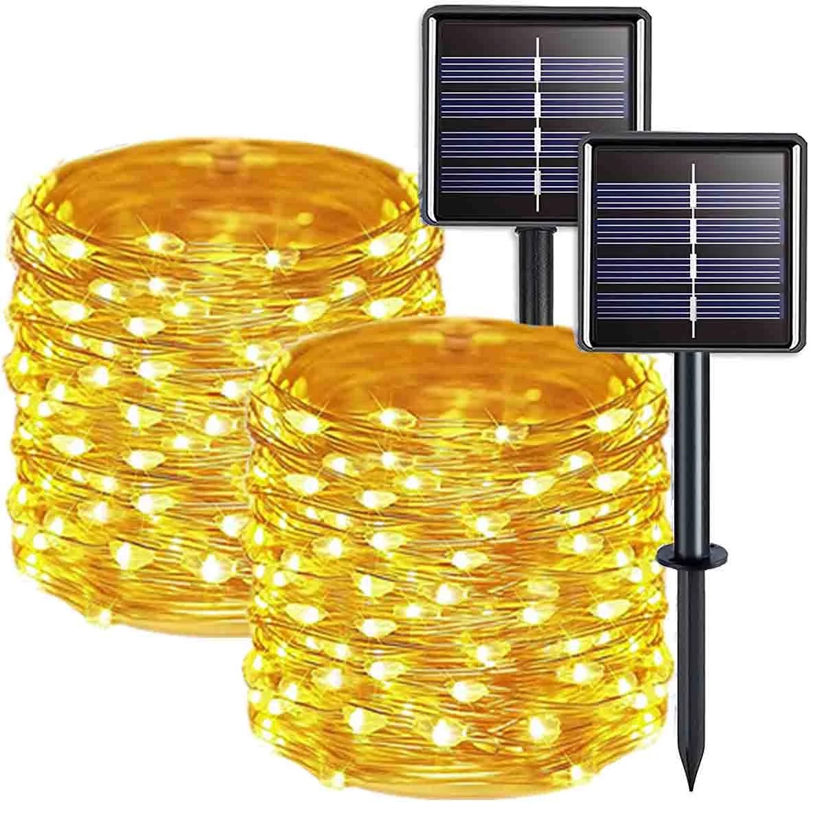 2Pack 39Ft Outdoor Solar String Lights,100LED Solar Fairy Lights with 8