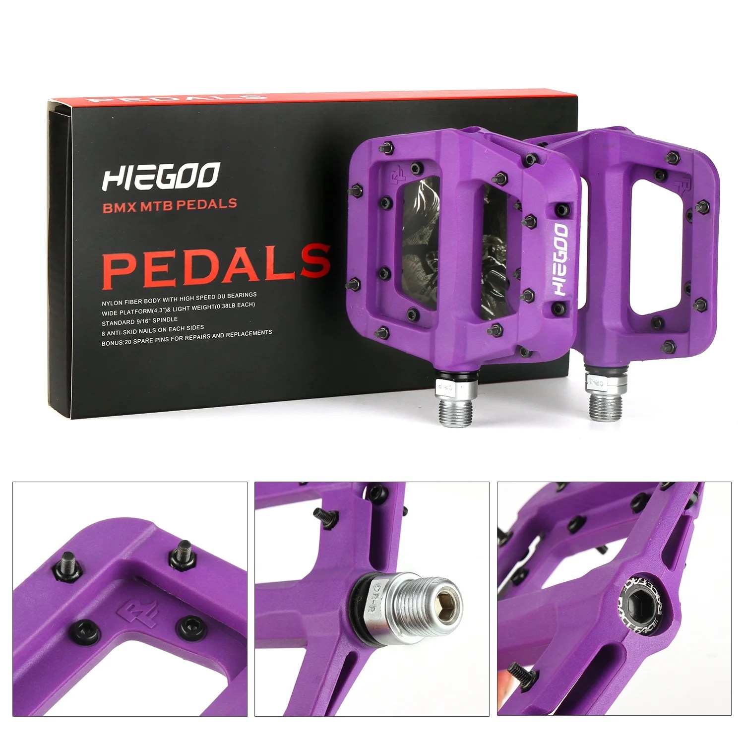 Azzel Mountain Bike Pedal Nylon Fiber Bike Flat Pedal 9/16" Nonslip