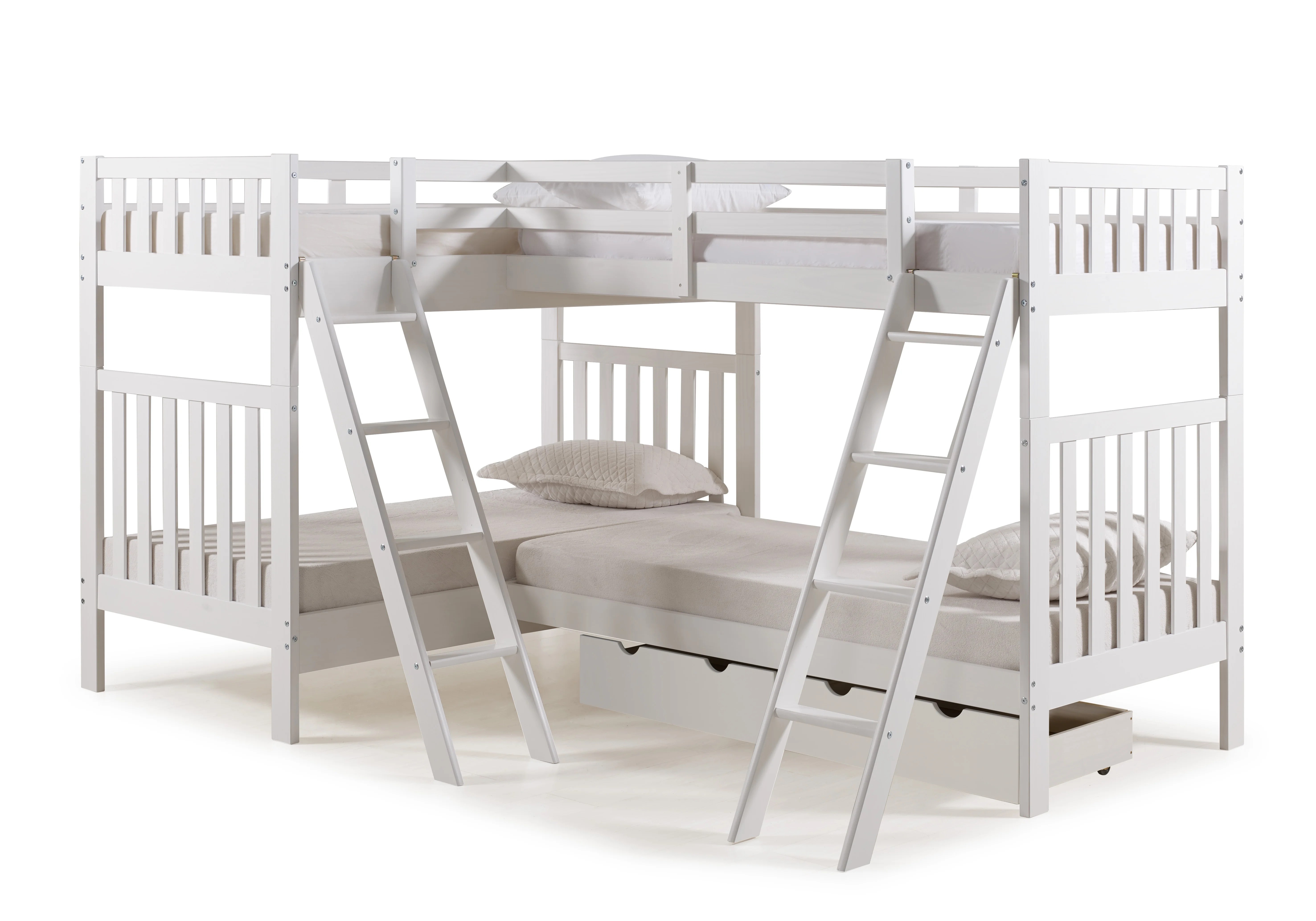 Aurora Twin Over Twin Bunk Bed with Quad Bunk Extension and Storage Drawers, White