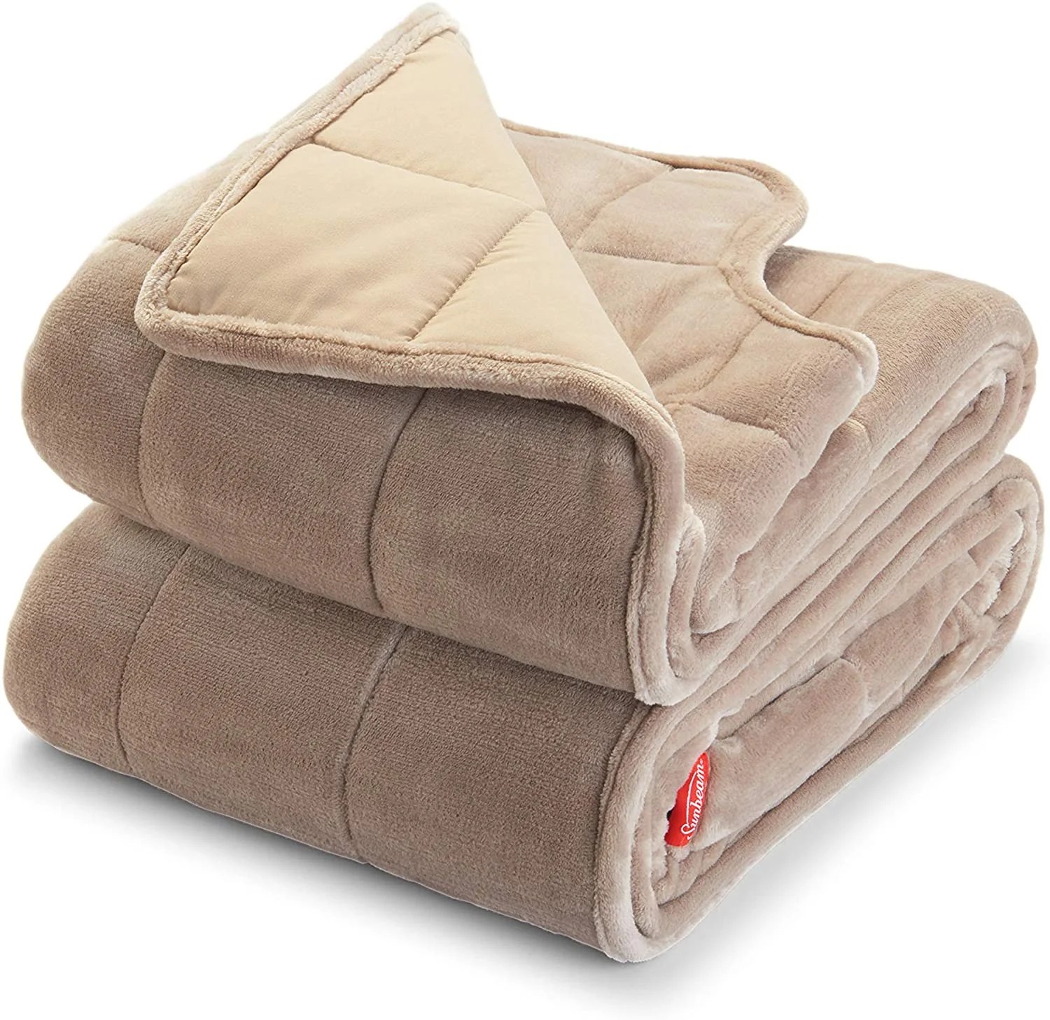 Sunbeam Warm Weighted Blanket 15 Pounds, Reversible Plush Velvet