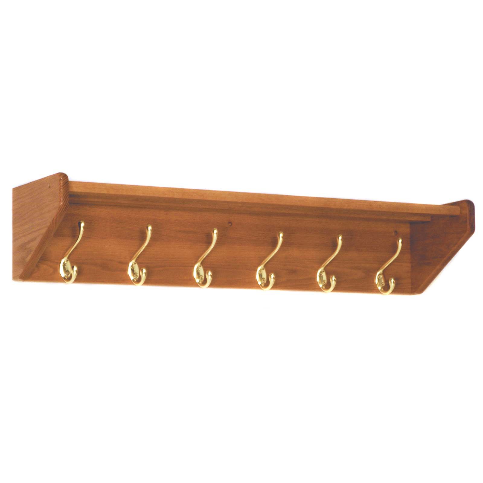 6 Hook Coat &, Hat RackMedium OakBrass