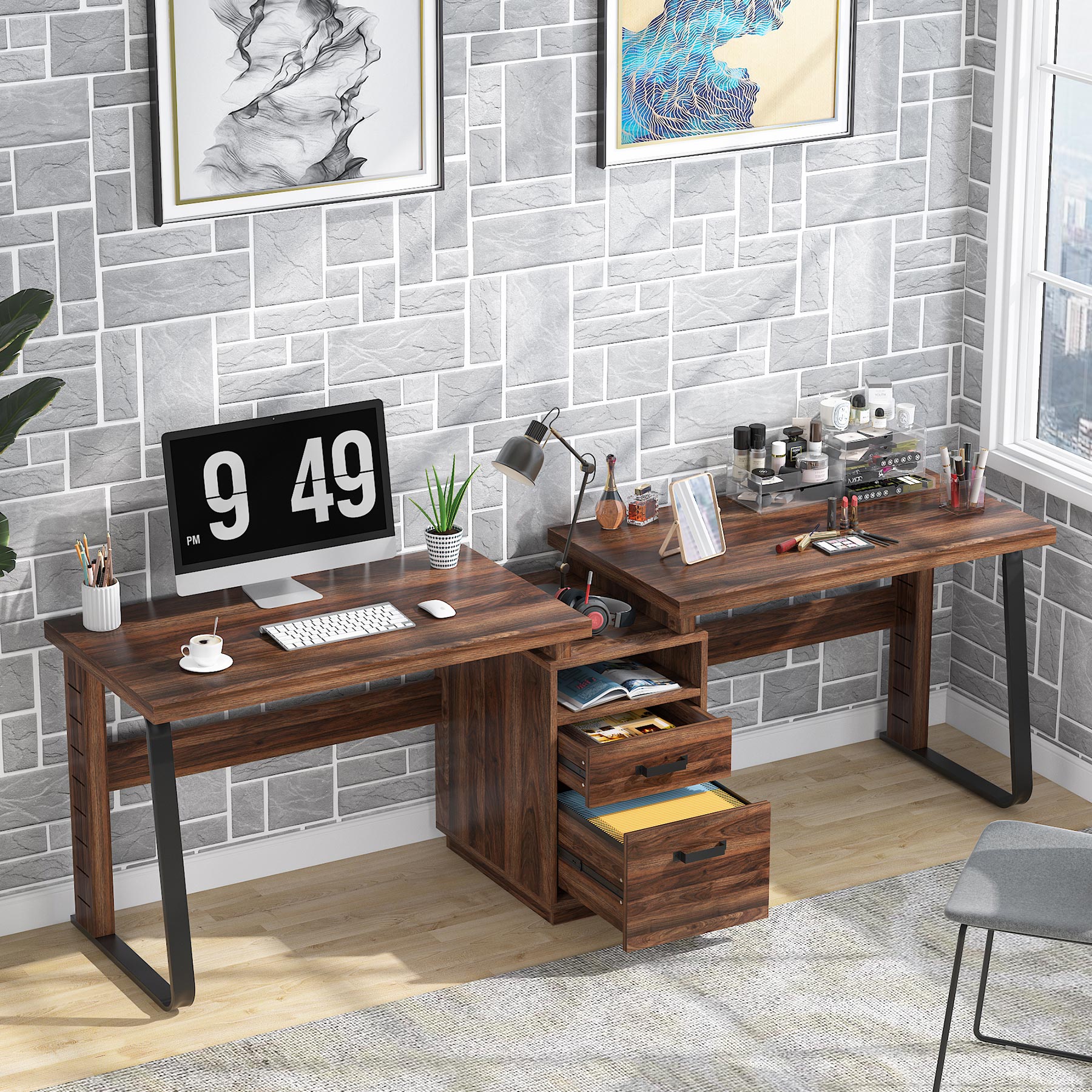 Tribesigns 94.5 inches Computer Desk with Two Drawers, Extra Long Two Tribesigns 94.5 inches Computer Desk with Two Drawers, Extra Long Two