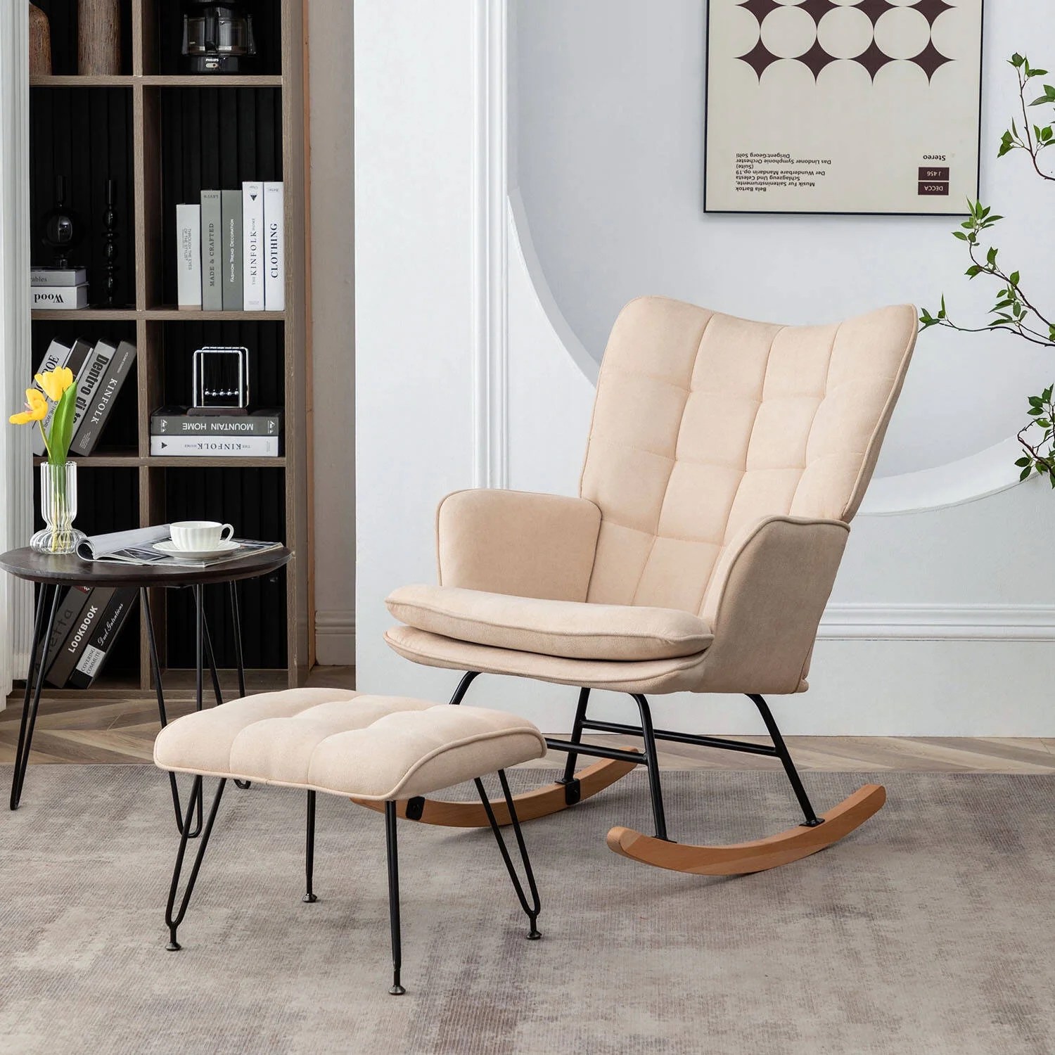 Rocking Chair with Ottoman, High Back Nursery Glider Rocker