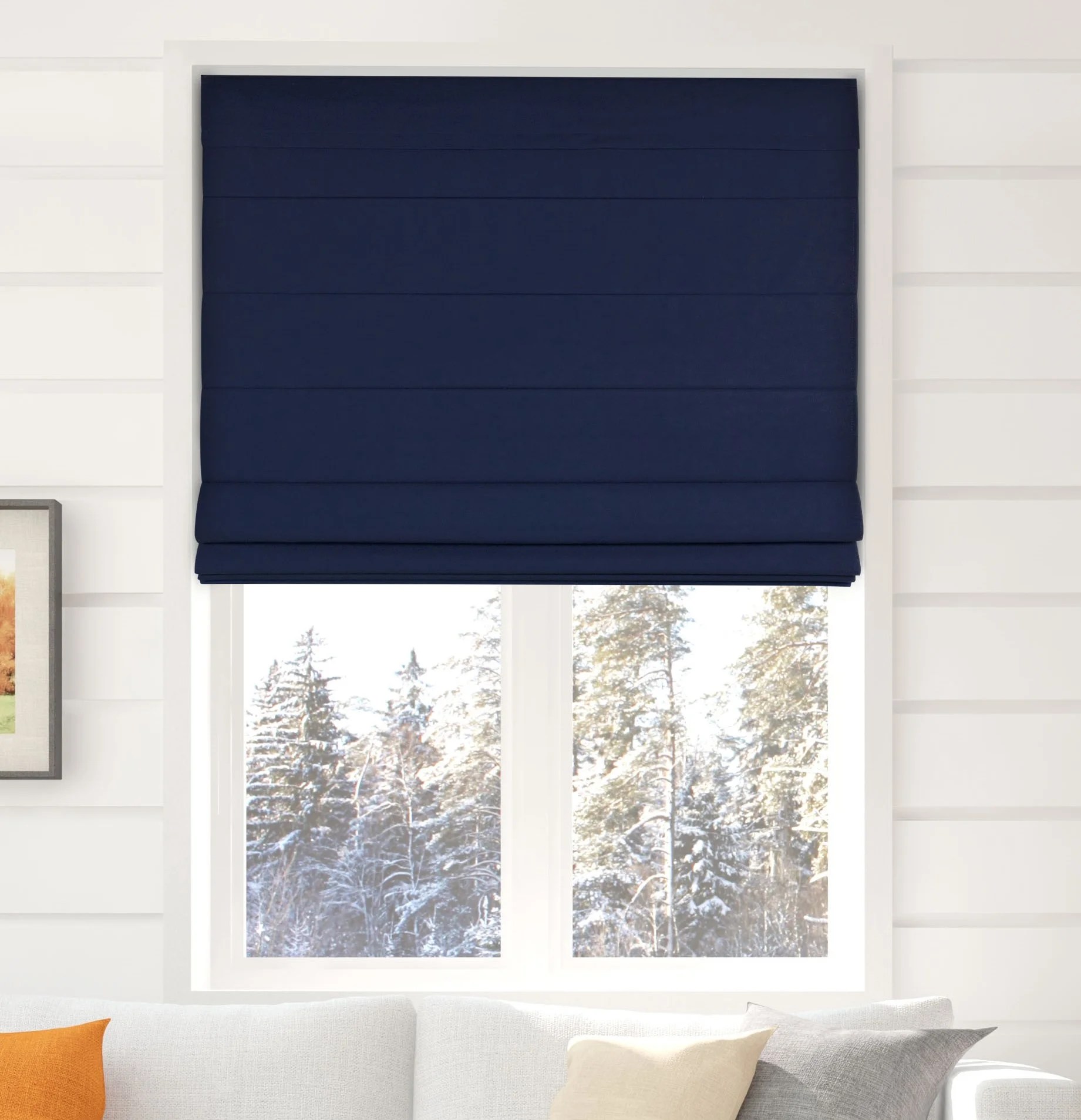 Arlo Blinds Thermal Room Darkening Fabric Roman Shades, Color Navy