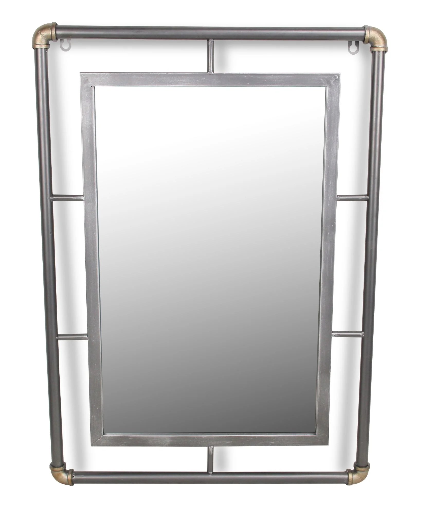 27.25" Gray Metal Piping Framed Rectangular Wall Mirror