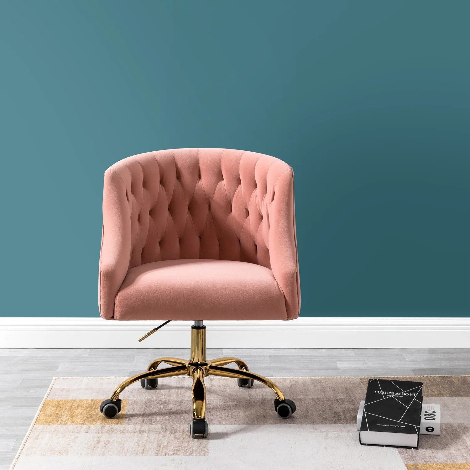 14 Karat Home Office Chair&Desk Chair Pink with Gold Base 14 Karat Home Office Chair&Desk Chair Pink with Gold Base