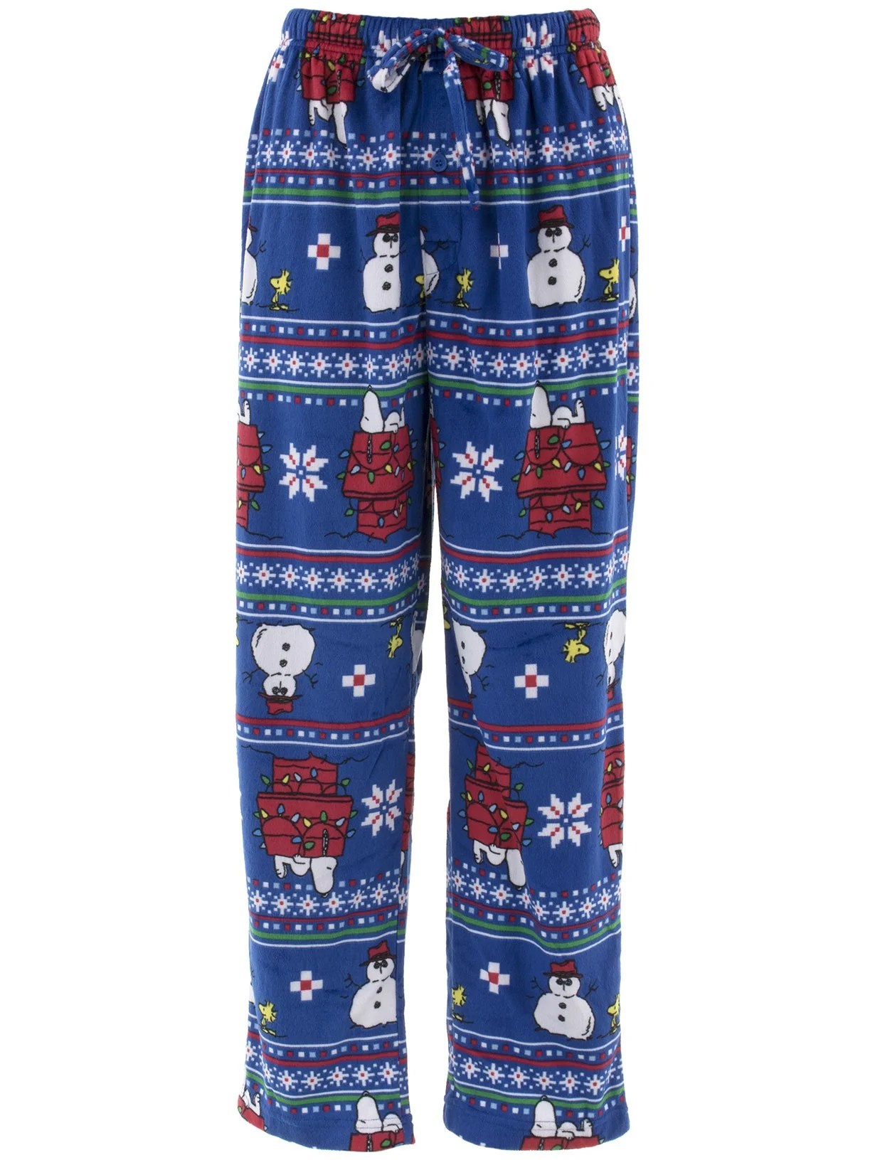 Peanuts Men's Snoopy Christmas Blue Sueded Fleece Pajama Pants BrickSeek