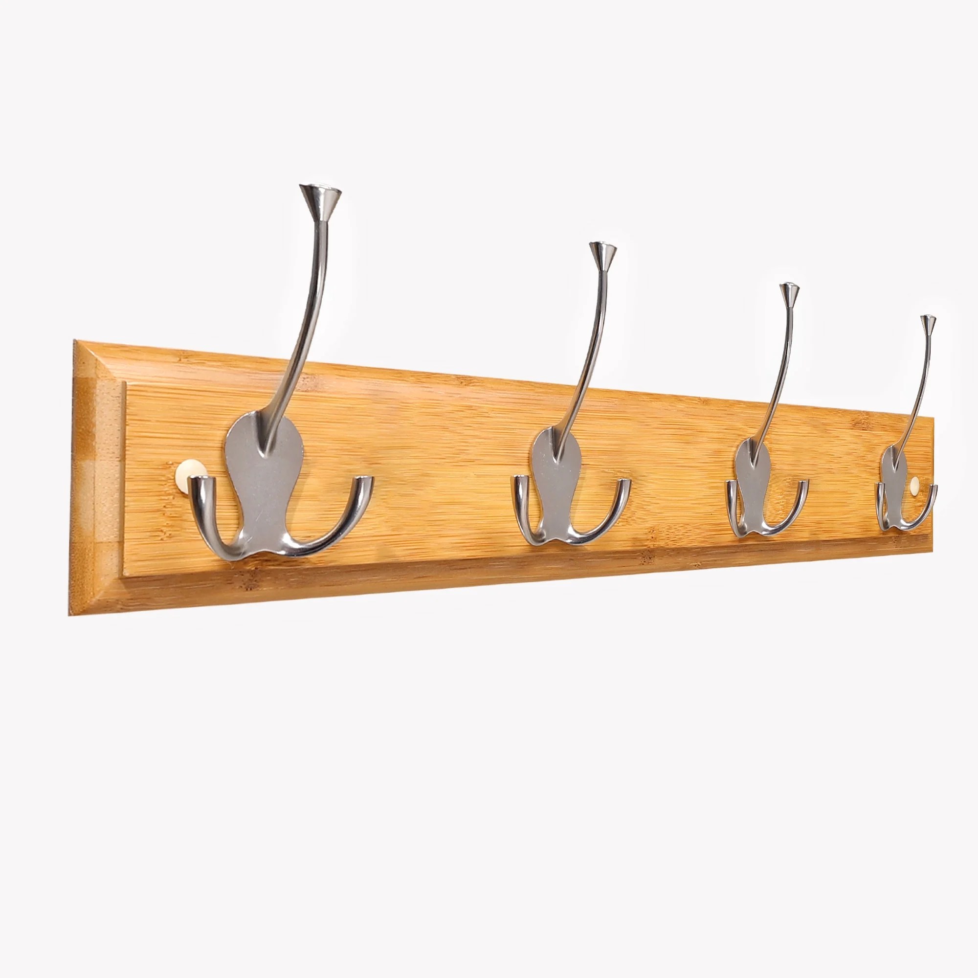 Uxcell 19.3" Dual Hooks Rack Wall Mounted 4 Coat Hooks Plating Finish