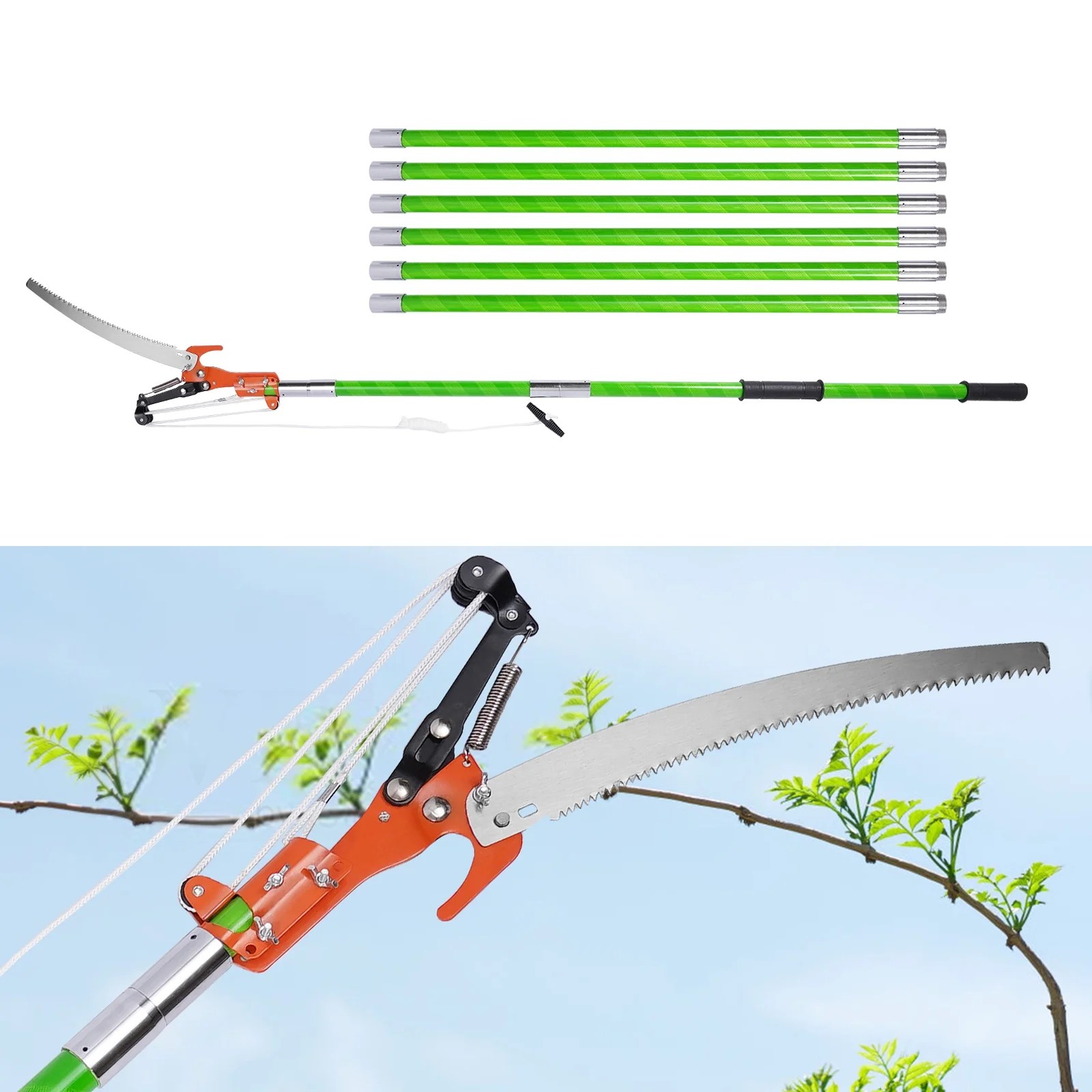YIYIBYUS 26ft Tree Trimmer Manual Pole Pruner Tree Branch Cutter Set