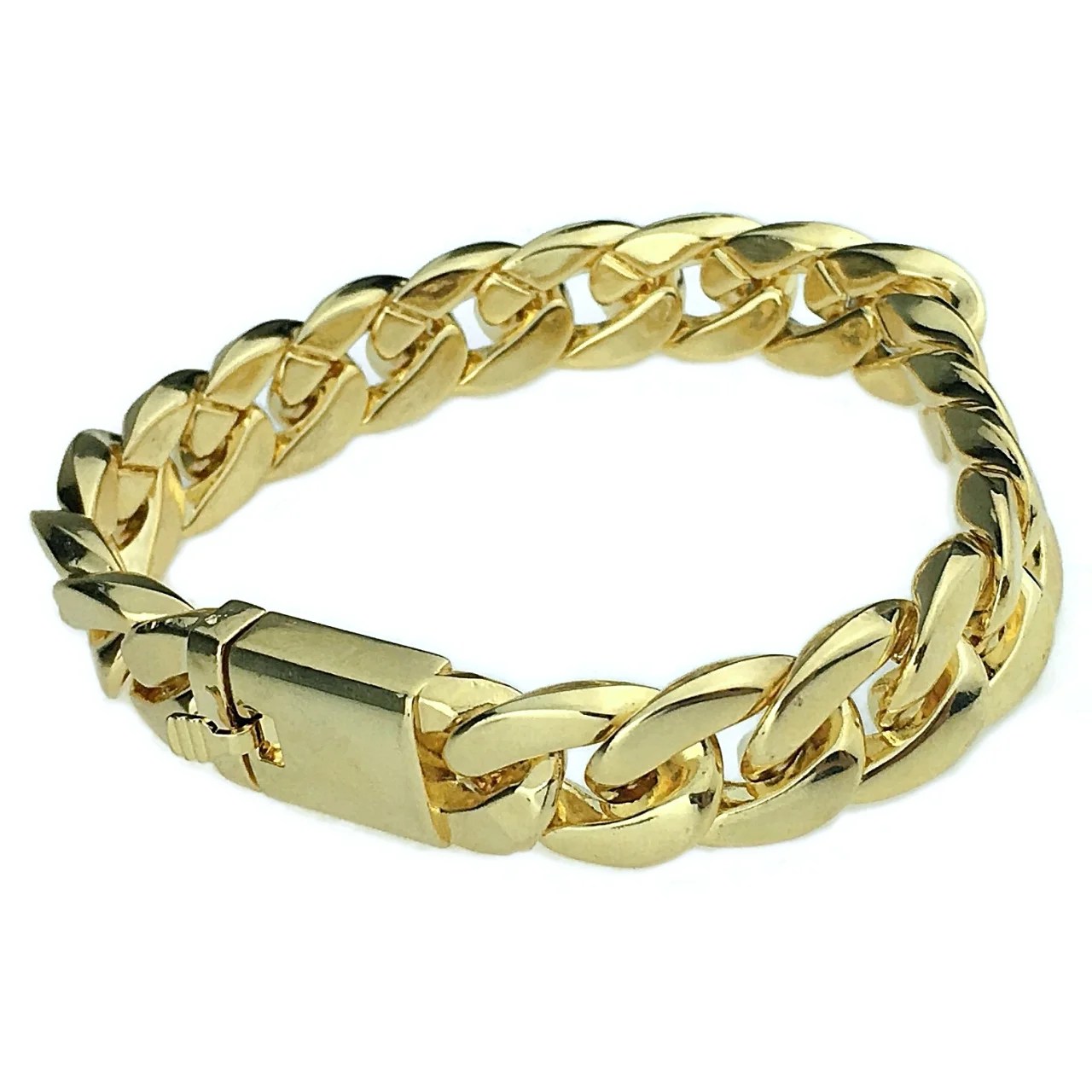 Bling Cartel Men's 18k Gold Plated Plain Bracelet 8.5" x 13MM Thick