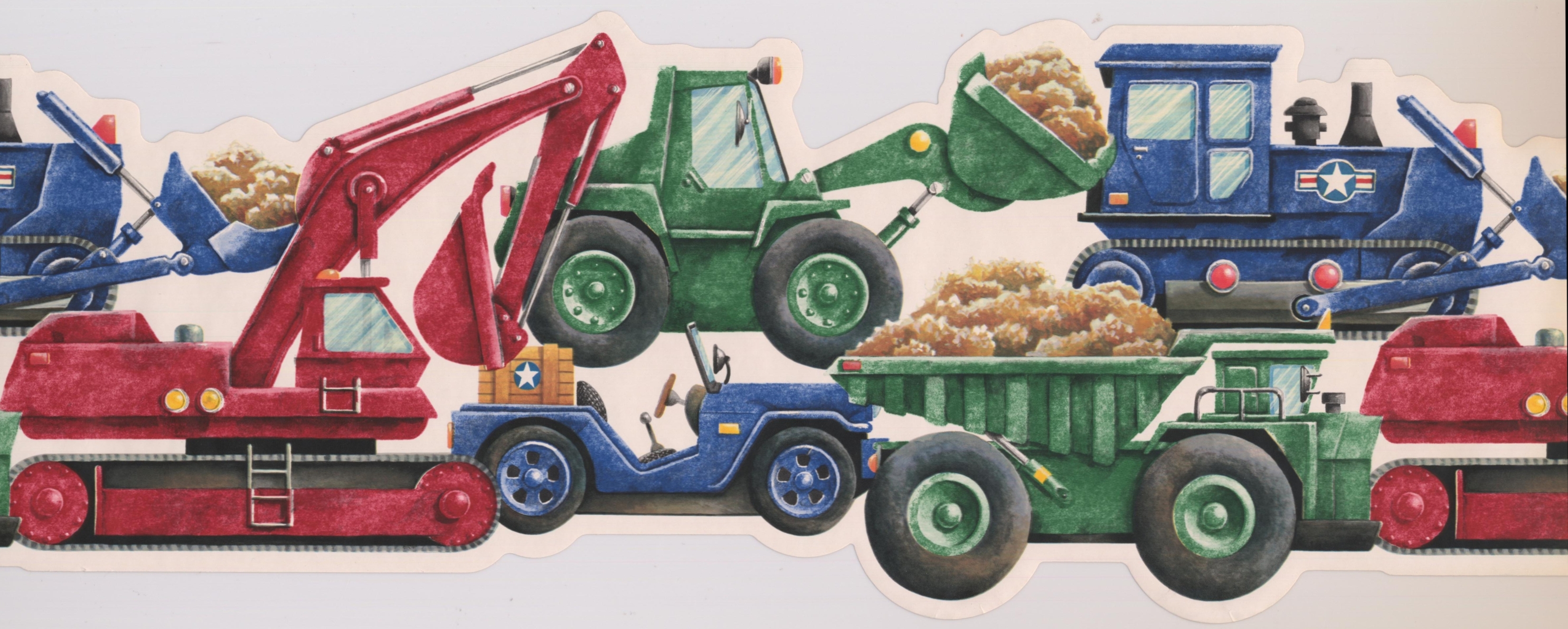 Truck Backhoe Excavator Car Kids Wallpaper Border Retro