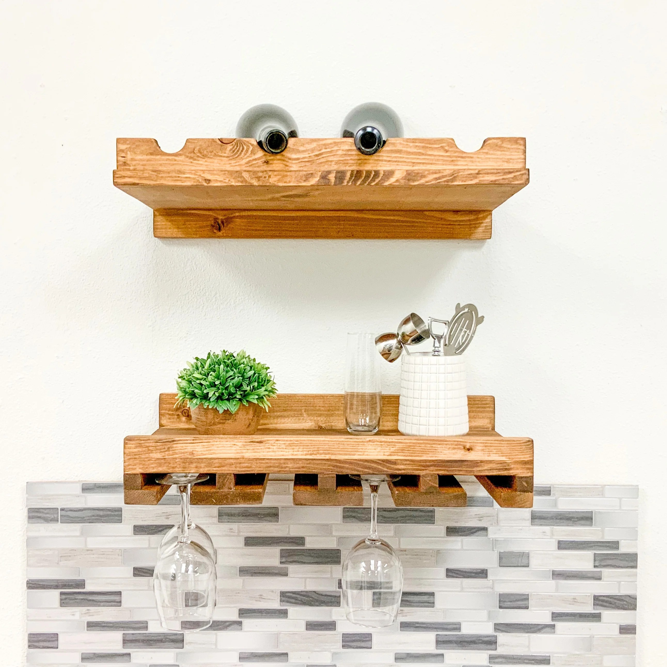 Del Hutson Designs Walnut 20 Inch Rustic Luxe Tiered Wine Rack