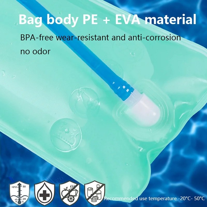 Folding Water Bag with Drinking Tube 2L Hydration Bladder Leak Proof