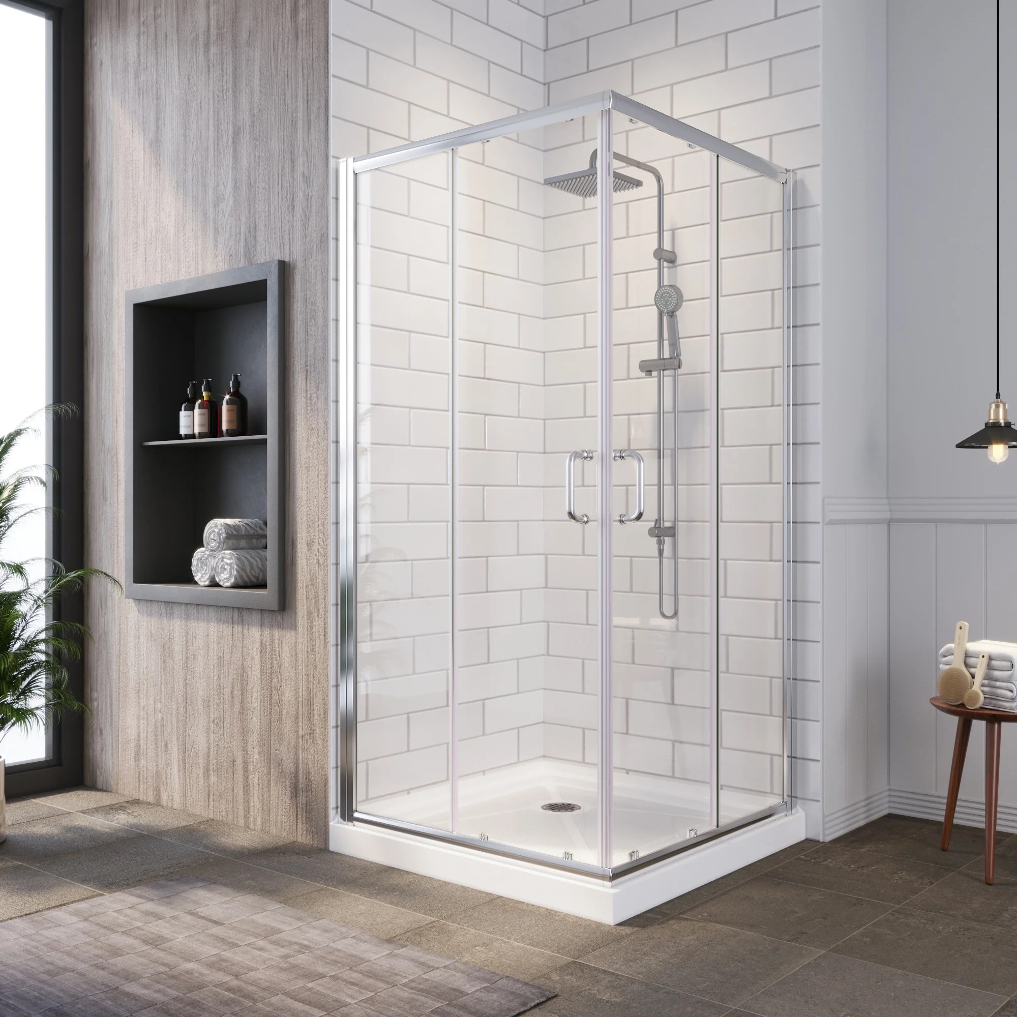 SUNNY SHOWER Corner Shower Enclosure 1/4 in. Clear Glass SemiFrameless
