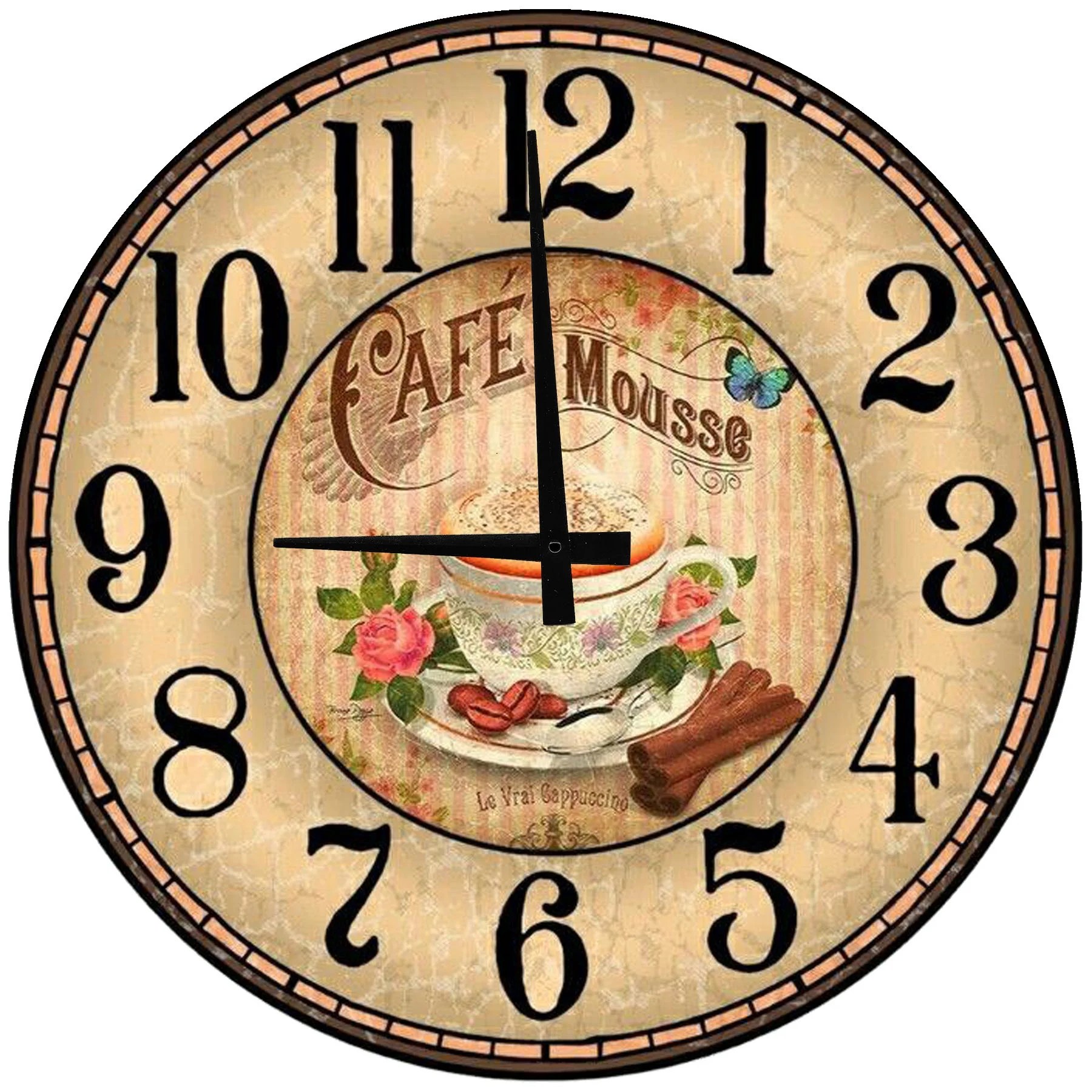 Round Wood Wall Clock Coffee Café Vintage European Large Clock Wall Art