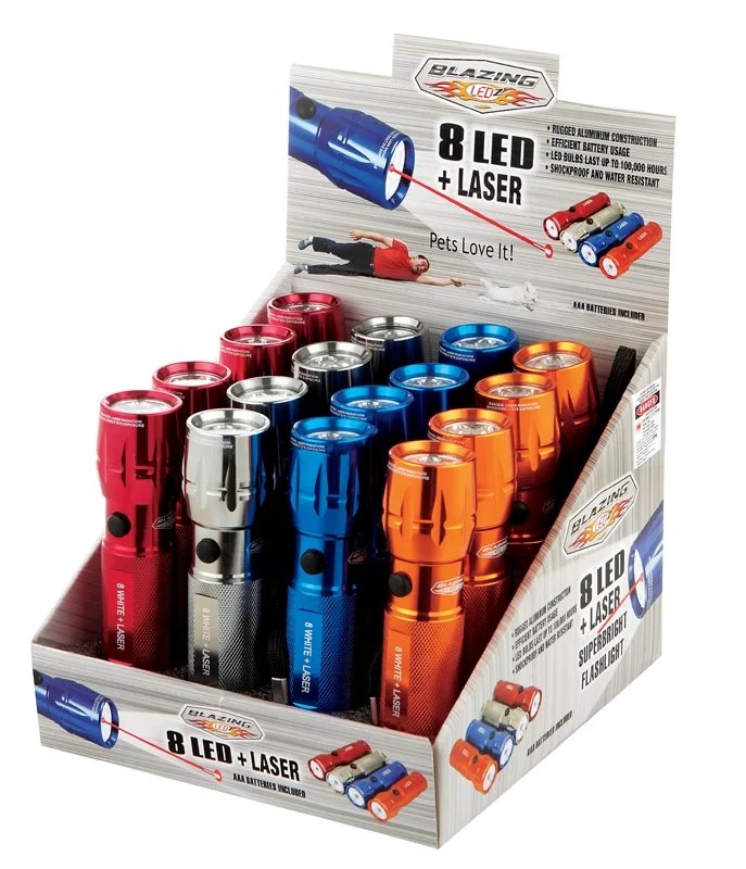 Blazing LEDz 8 LED 48 lumens Assorted LED Flashlight w/Laser Pointer