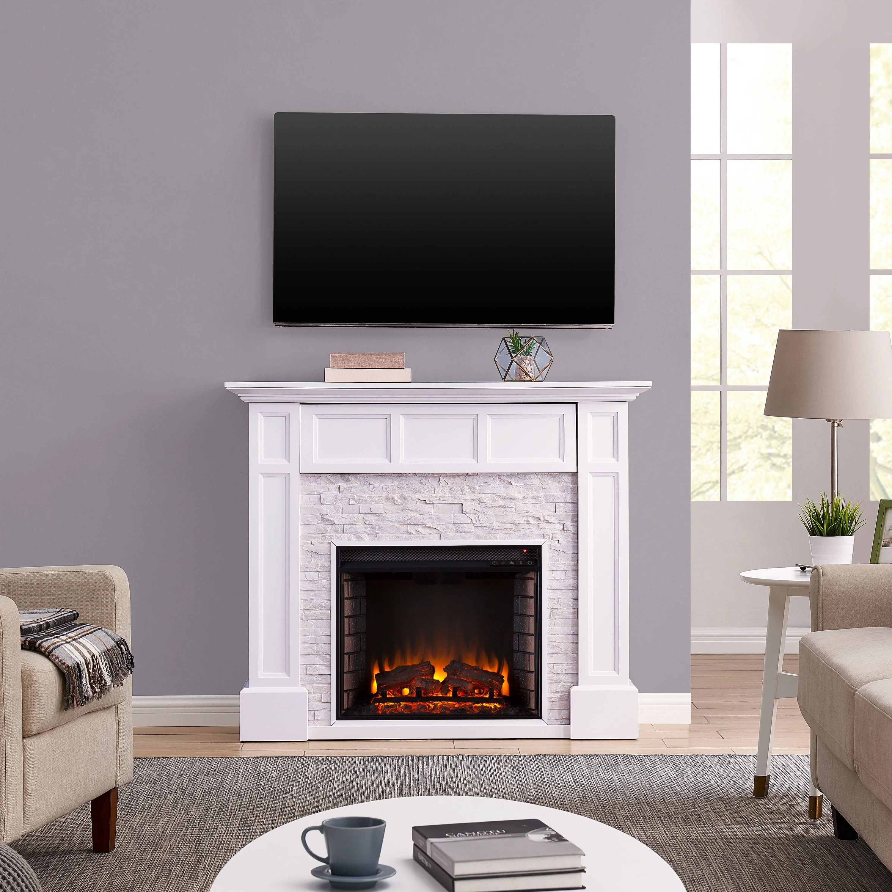 Brightstone Faux Stone Media Fireplace Traditional White Brightstone Faux Stone Media Fireplace Traditional White