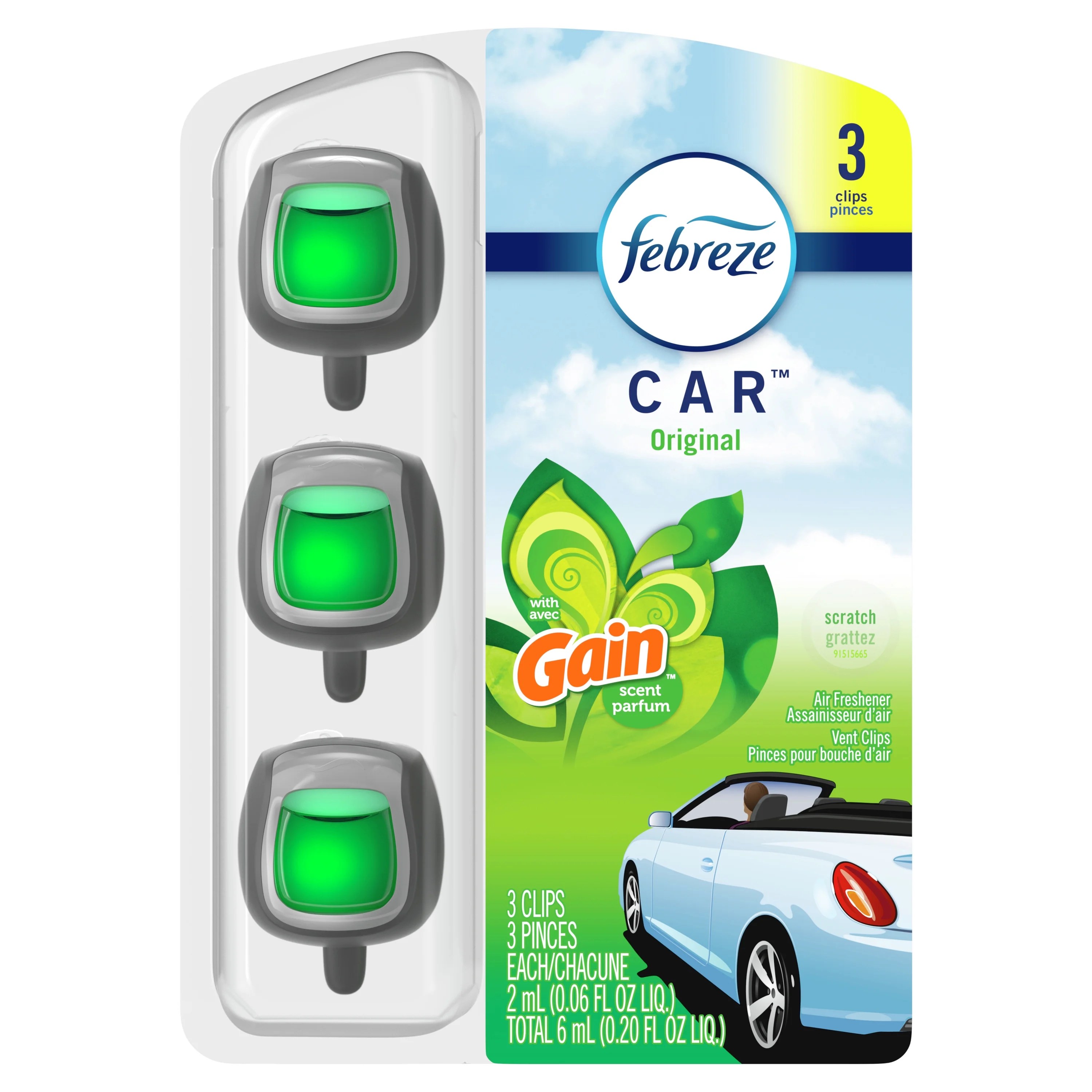 Febreze Car OdorEliminating Car Freshener Vent Clip Gain Original