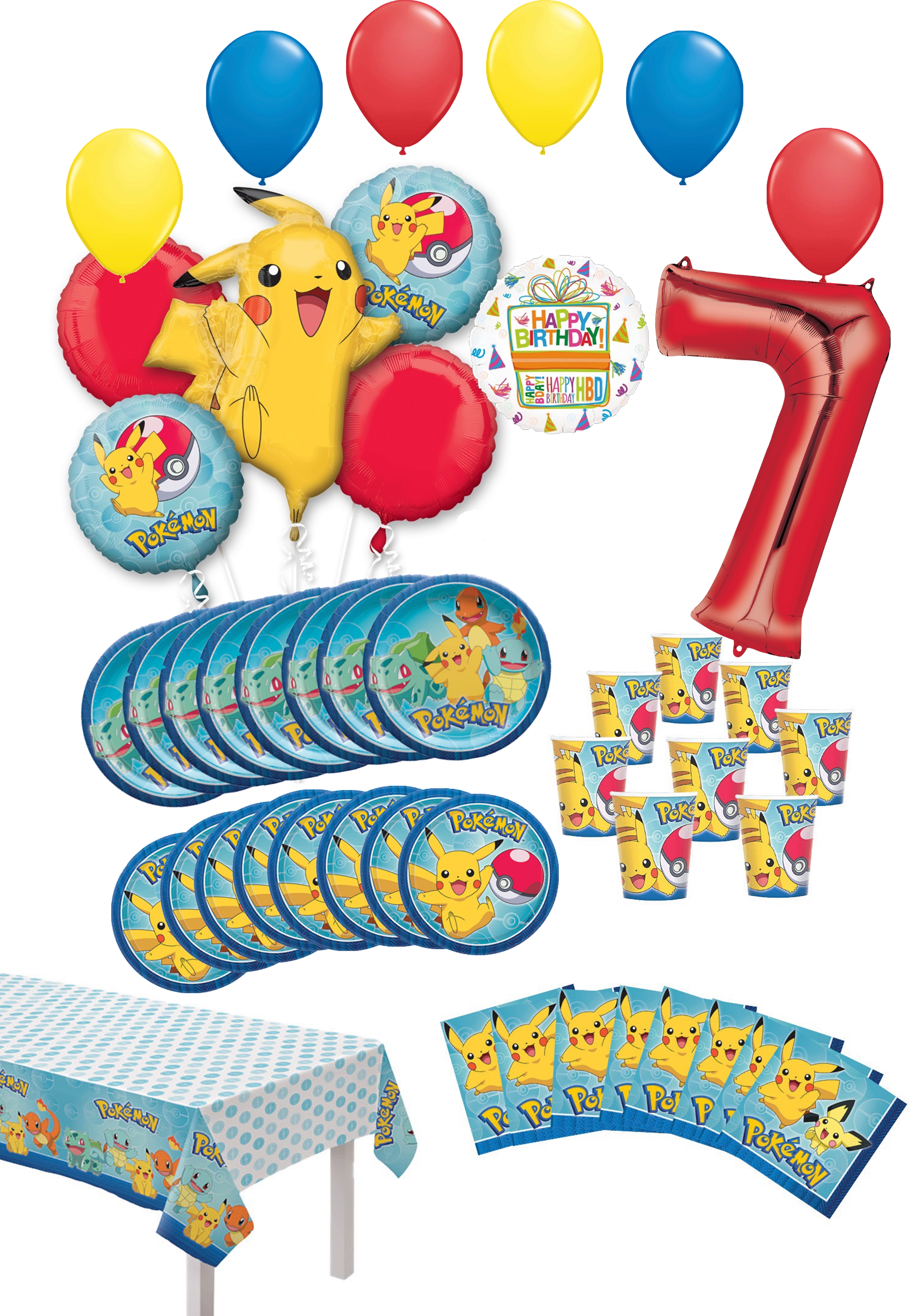 Pokemon 7th Birthday Party Supplies and 8 Guest 54pc Balloon and Pokemon 7th Birthday Party Supplies and 8 Guest 54pc Balloon and