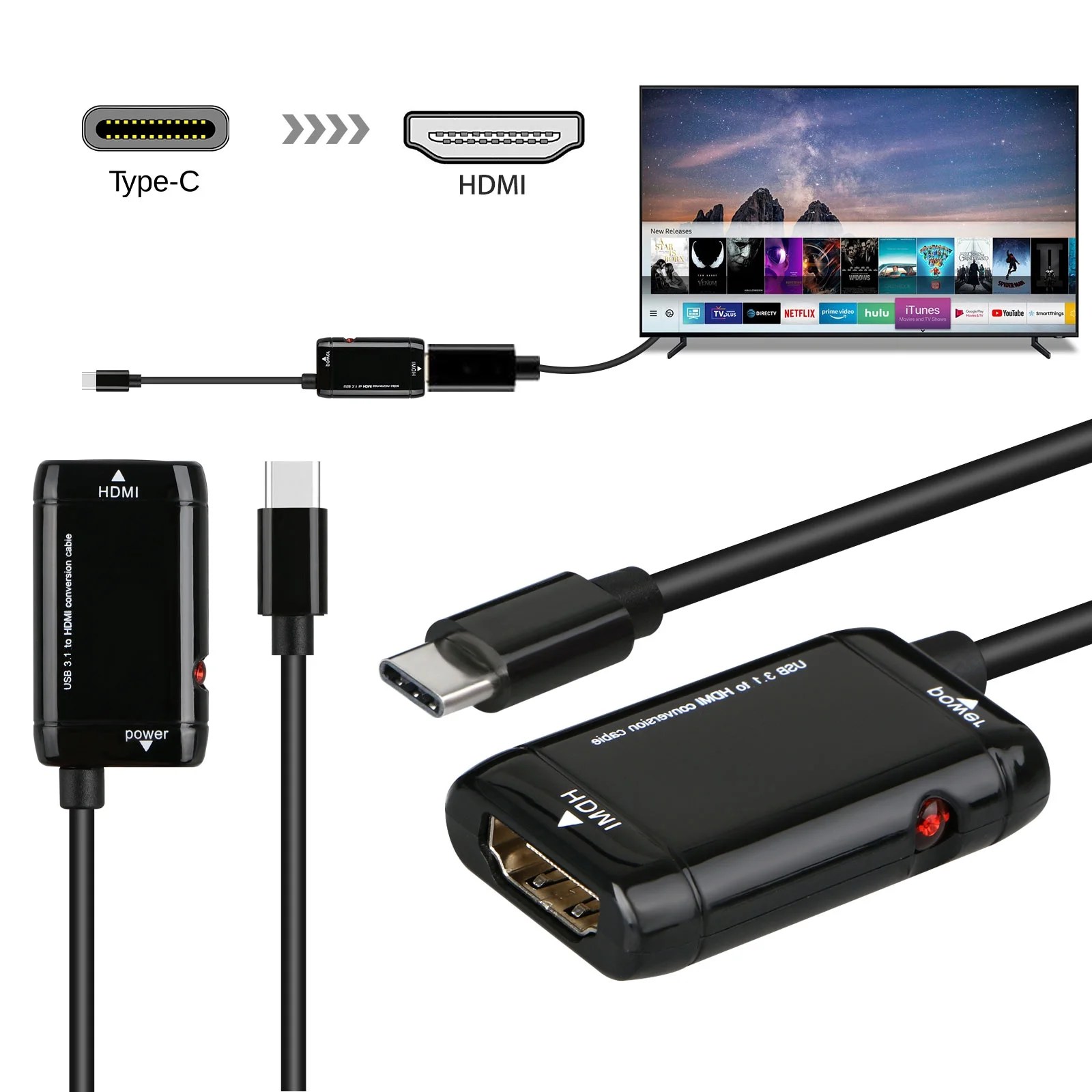 TSV USB C to HDMI Cable, 4K 3840x2160 30Hz TypeC to HDMI