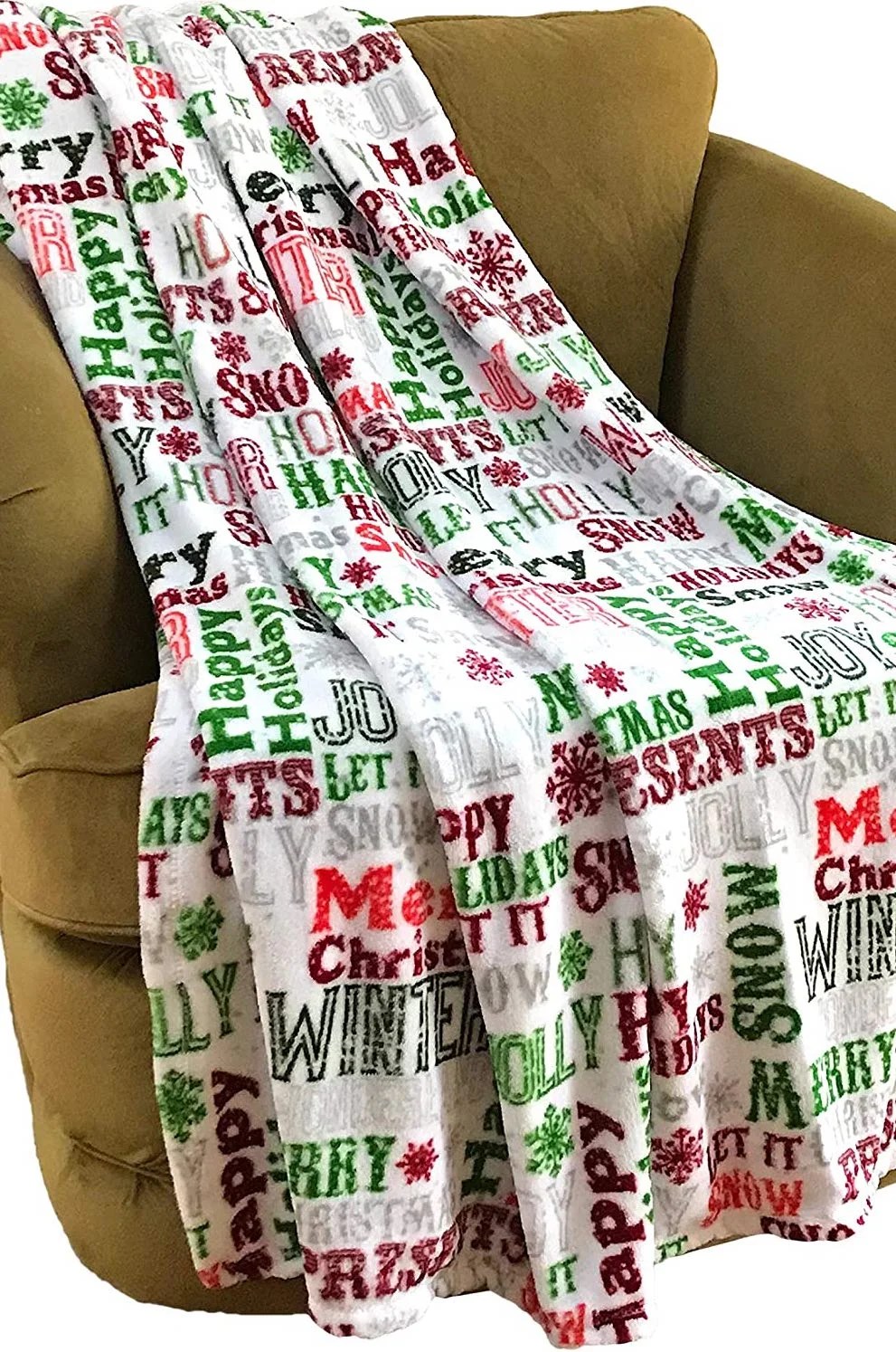 Serafina Home Christmas Holiday Plush Throw Blanket Holly Joy Merry