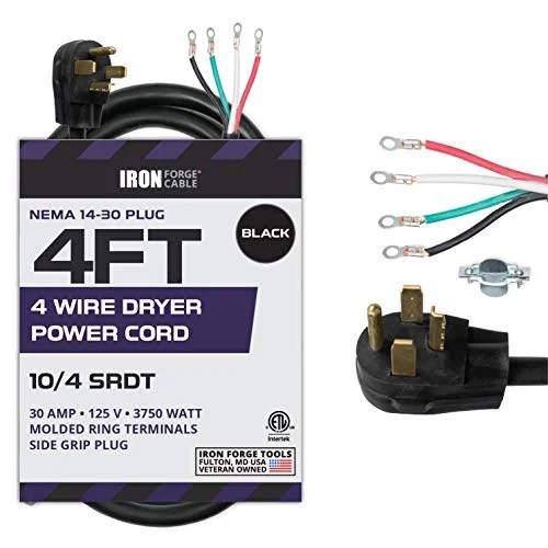 4 Prong Dryer Cord 4 Ft Dryer Extension Cord Power Plug, 10/4 SRDT