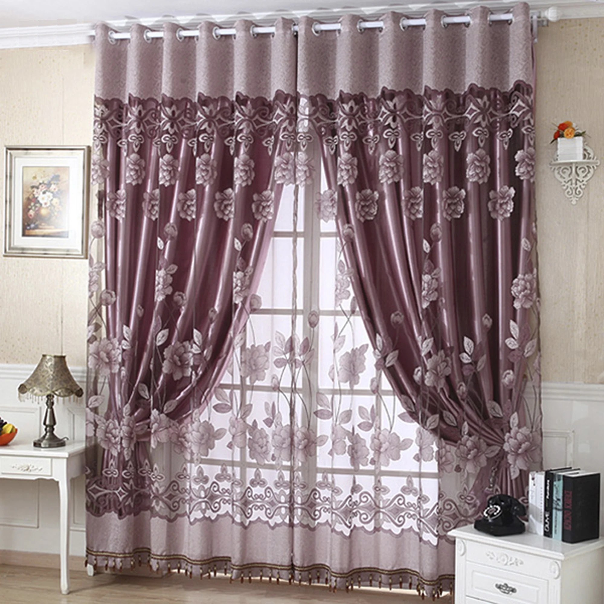 NK HOME 1 PCS Luxury Elegant Sheer Curtains ( L 2.5 M x W 1M) 98.5