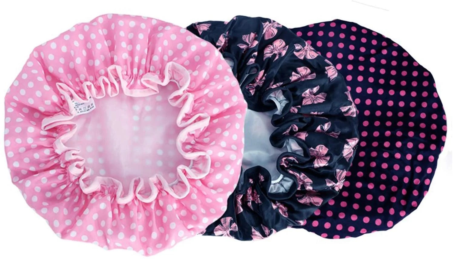 Pretty Date 3 Packs Double layer Shower Cap Waterproof Elastic Bath Cap