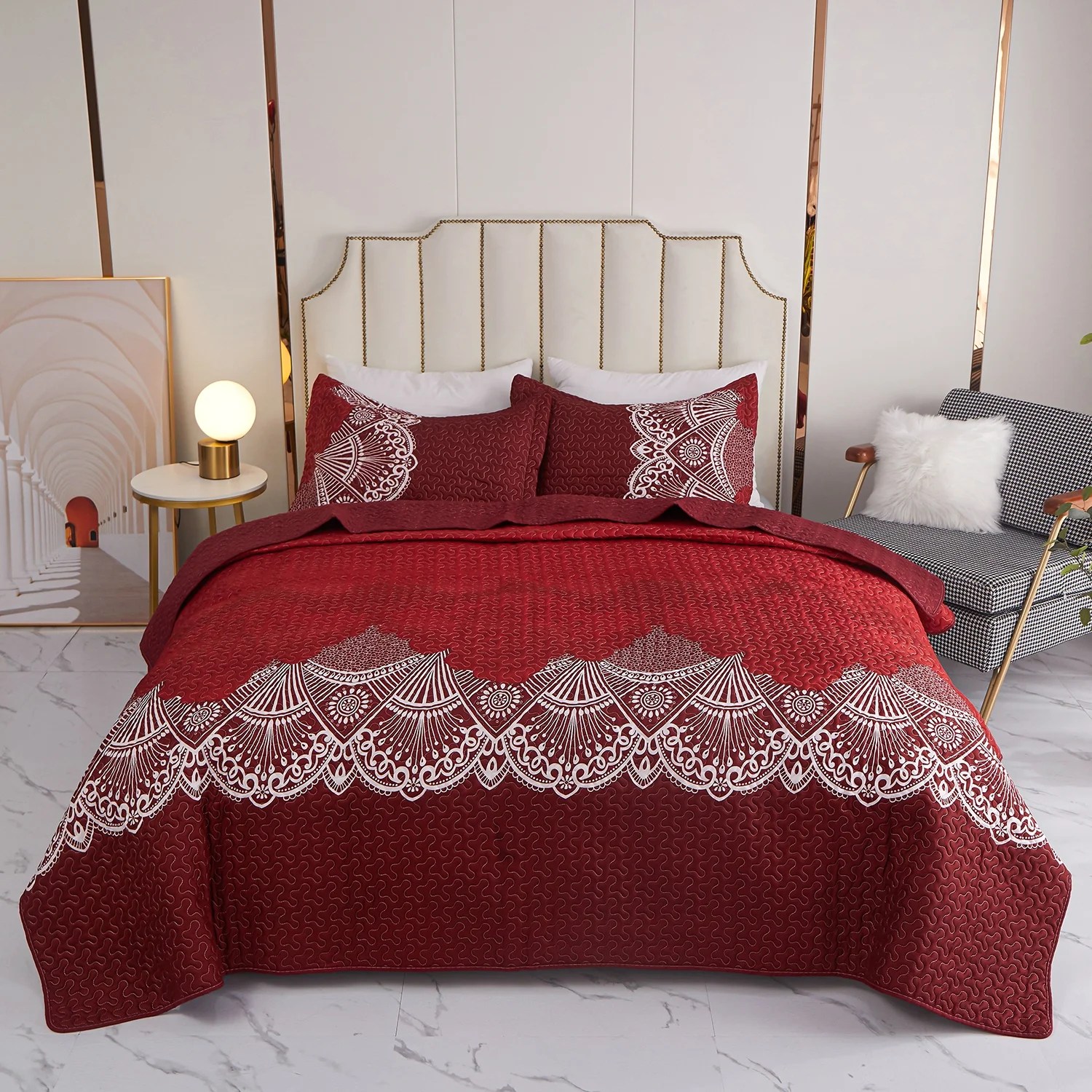 Floral Embroidery Bedspread Coverlet Set Quilted All Seaon Bundle In