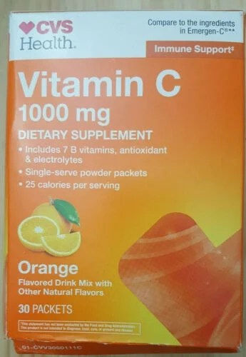 CVS Vitamin C 1000mg Dietary Supplement 30 Packets Compare 2 EmergenC exp 10/22