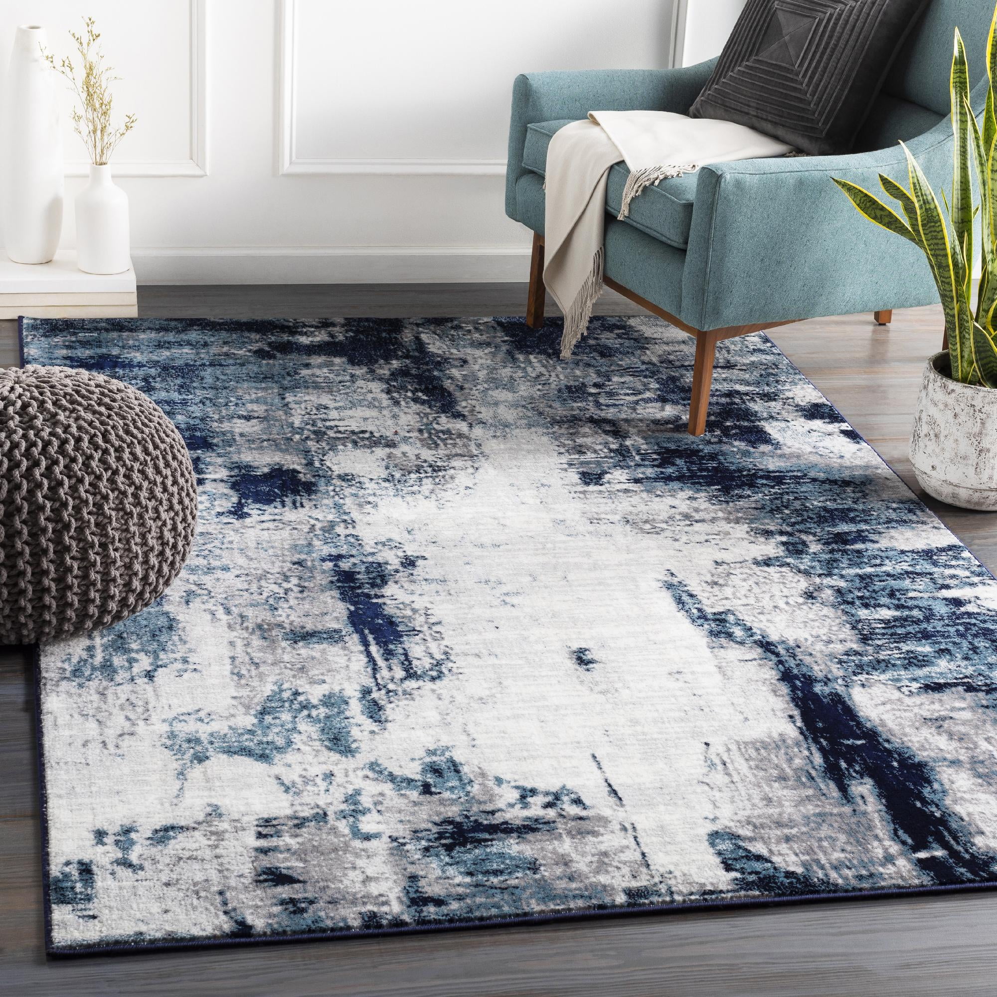 Mark&Day Area Rugs, 7x9 Dole Modern Aqua/Navy Area Rug (6'7" x 9