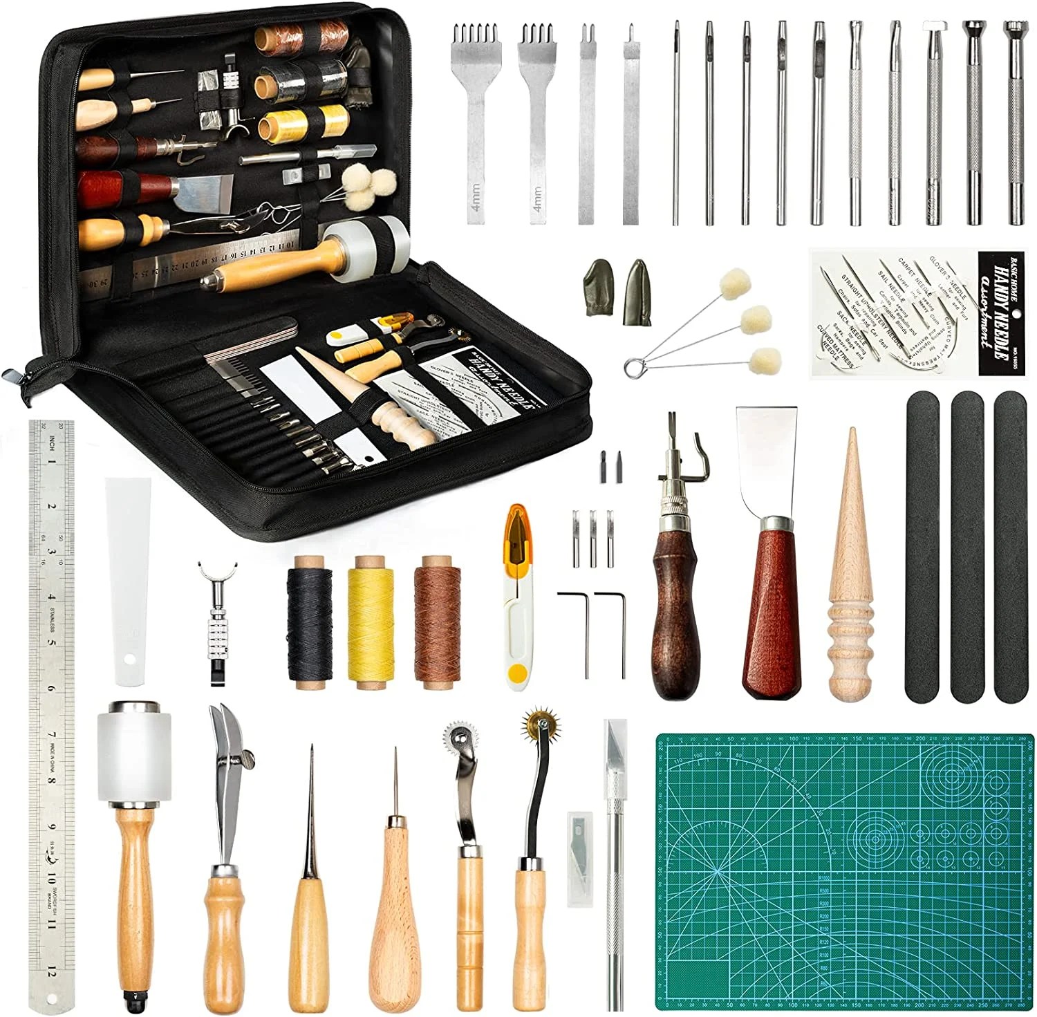 FSROLTPI Leather Tooling Kit 58 Pcs Essential Leather Working Tools