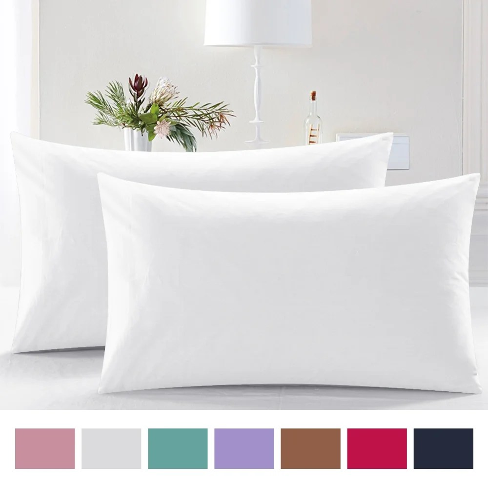 ANMINY 400 Thread Count White Egyptian Cotton Pillowcases, Standard, (2