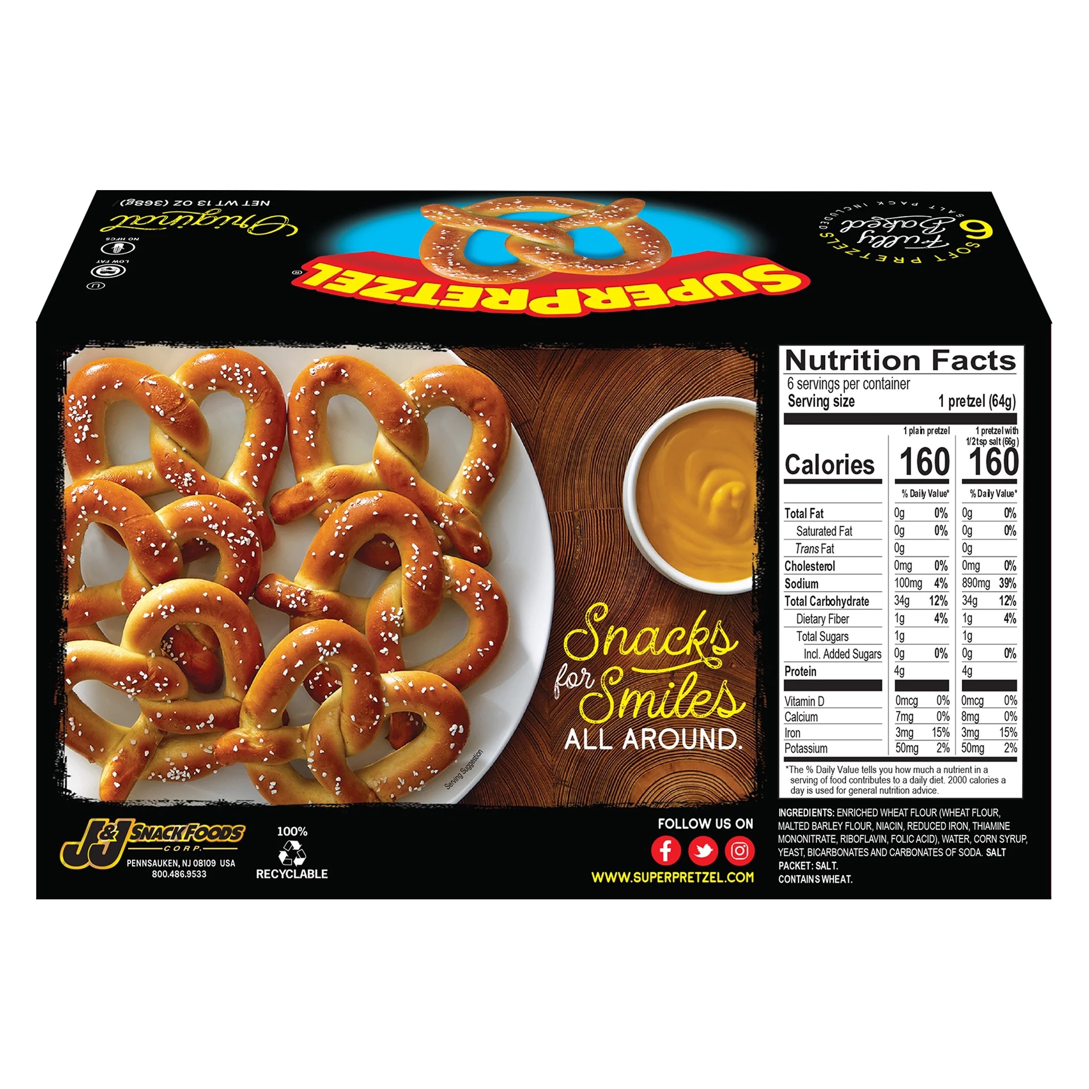 Buy SuperPretzel Original Fully Baked Soft Pretzels, 6 count, 13 oz